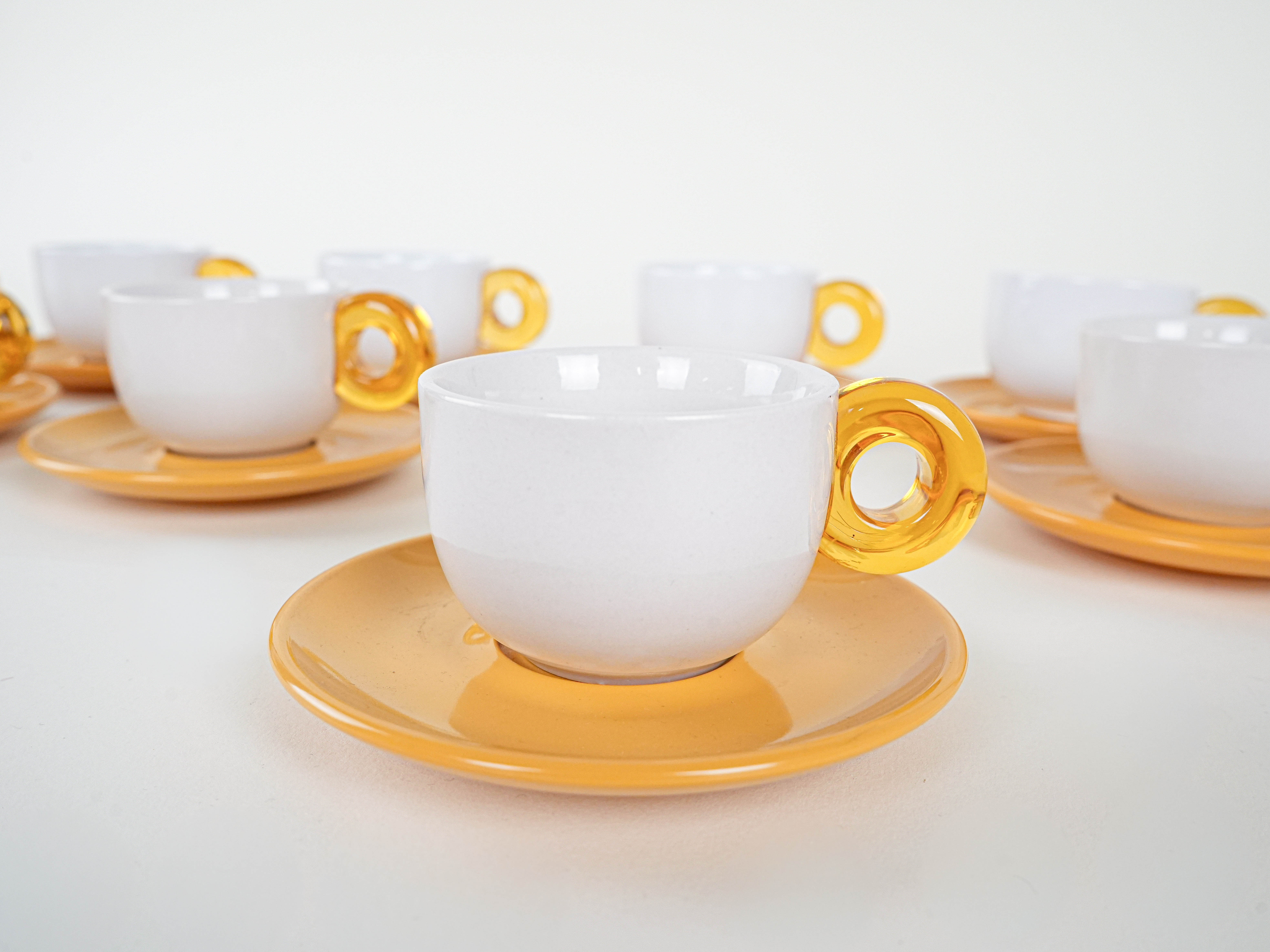 Porcelain cup set Gold White 1970s