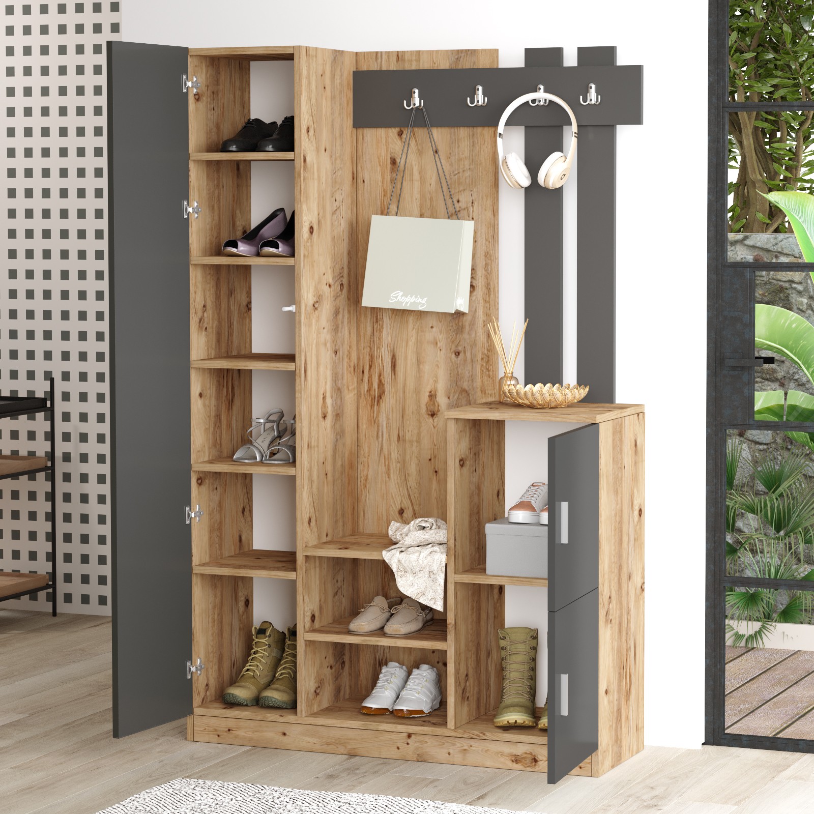 Orga Garderobe Braun Grau 113.6cm x 180cm