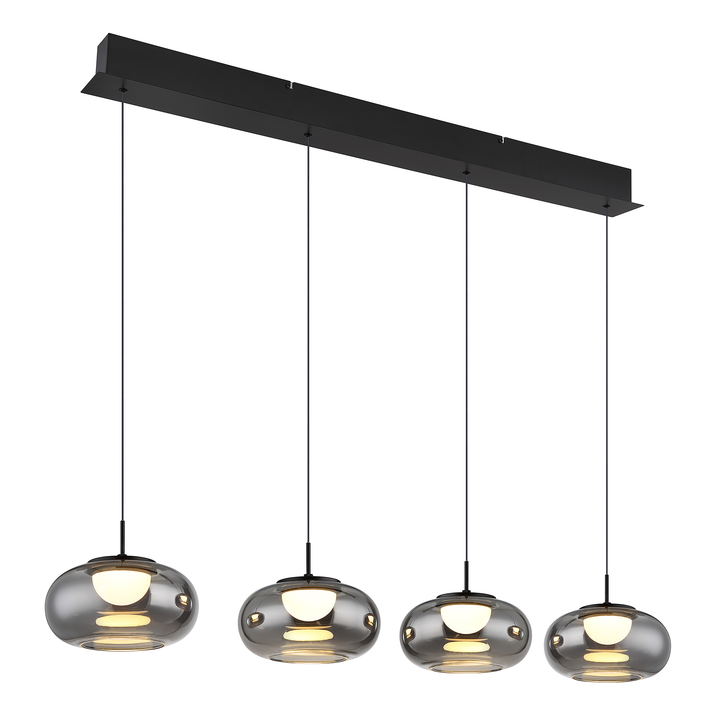 Quintara Typ C LED-Pendelleuchte Rauchglas Eisen 4-flammig