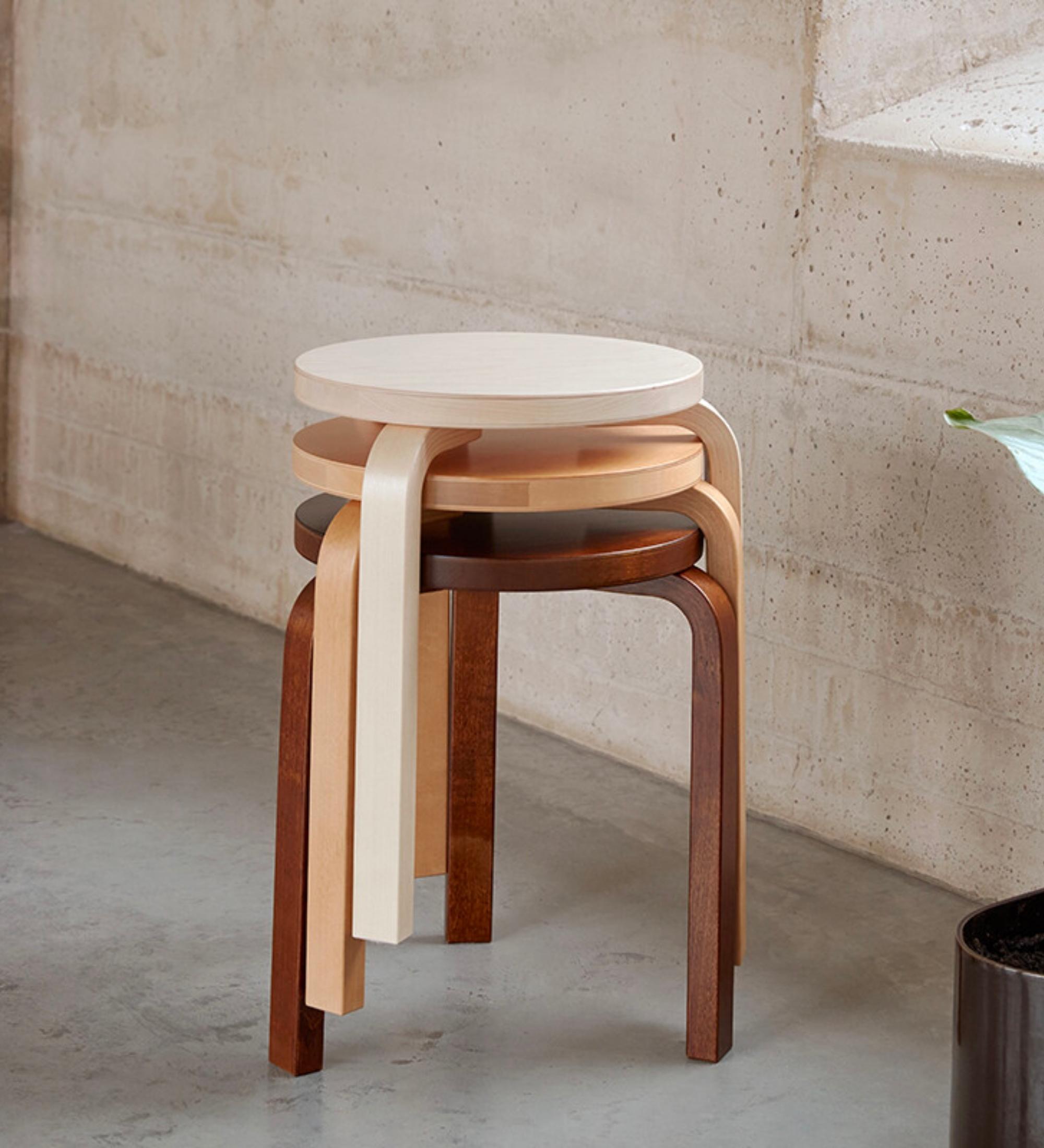 Hocker 60 Birke lackiert Weiß / Anthrazit