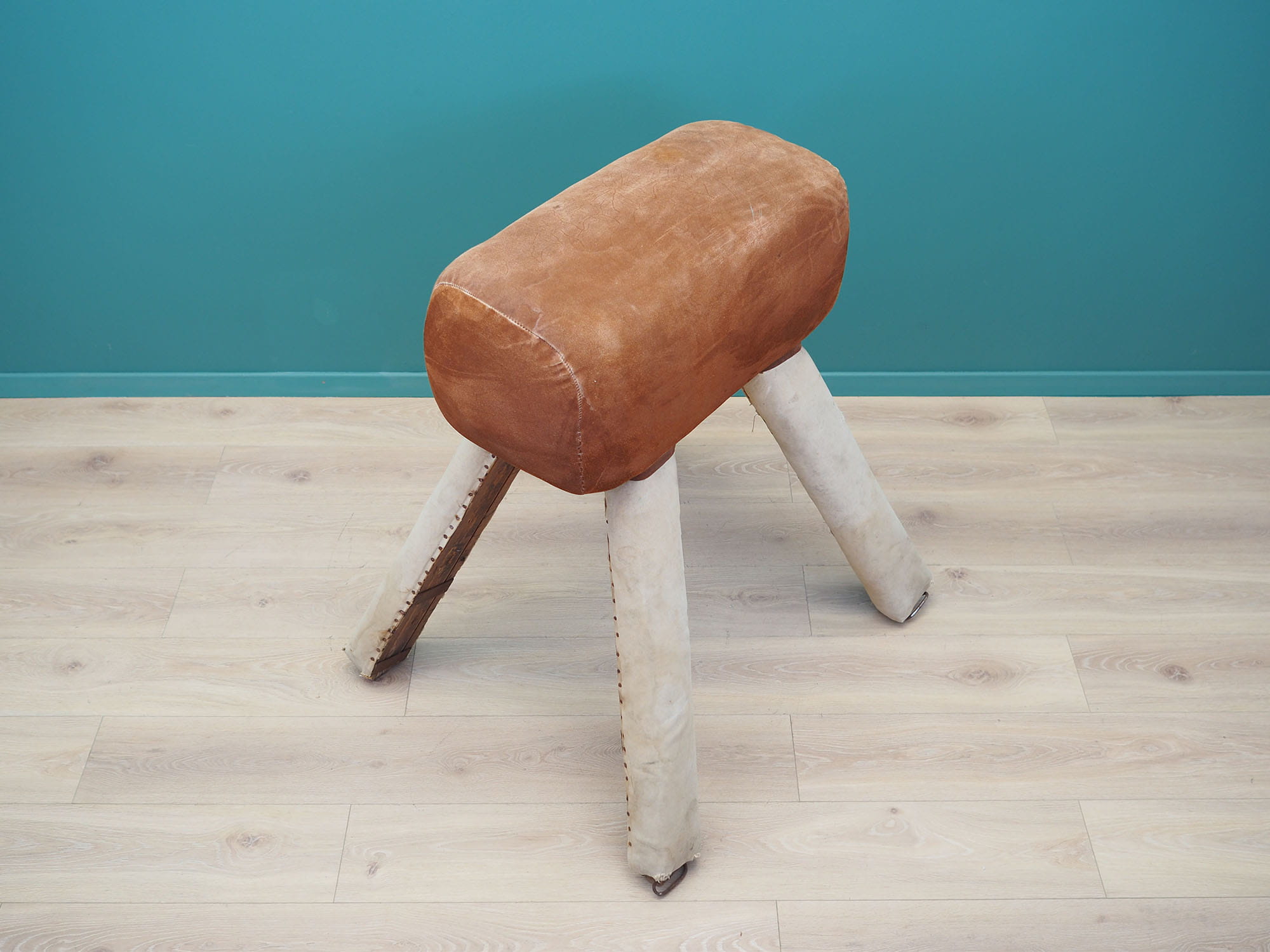 Vintage Turnpferd Braun Leder Holz 100x84x80 cm 1980er Jahre