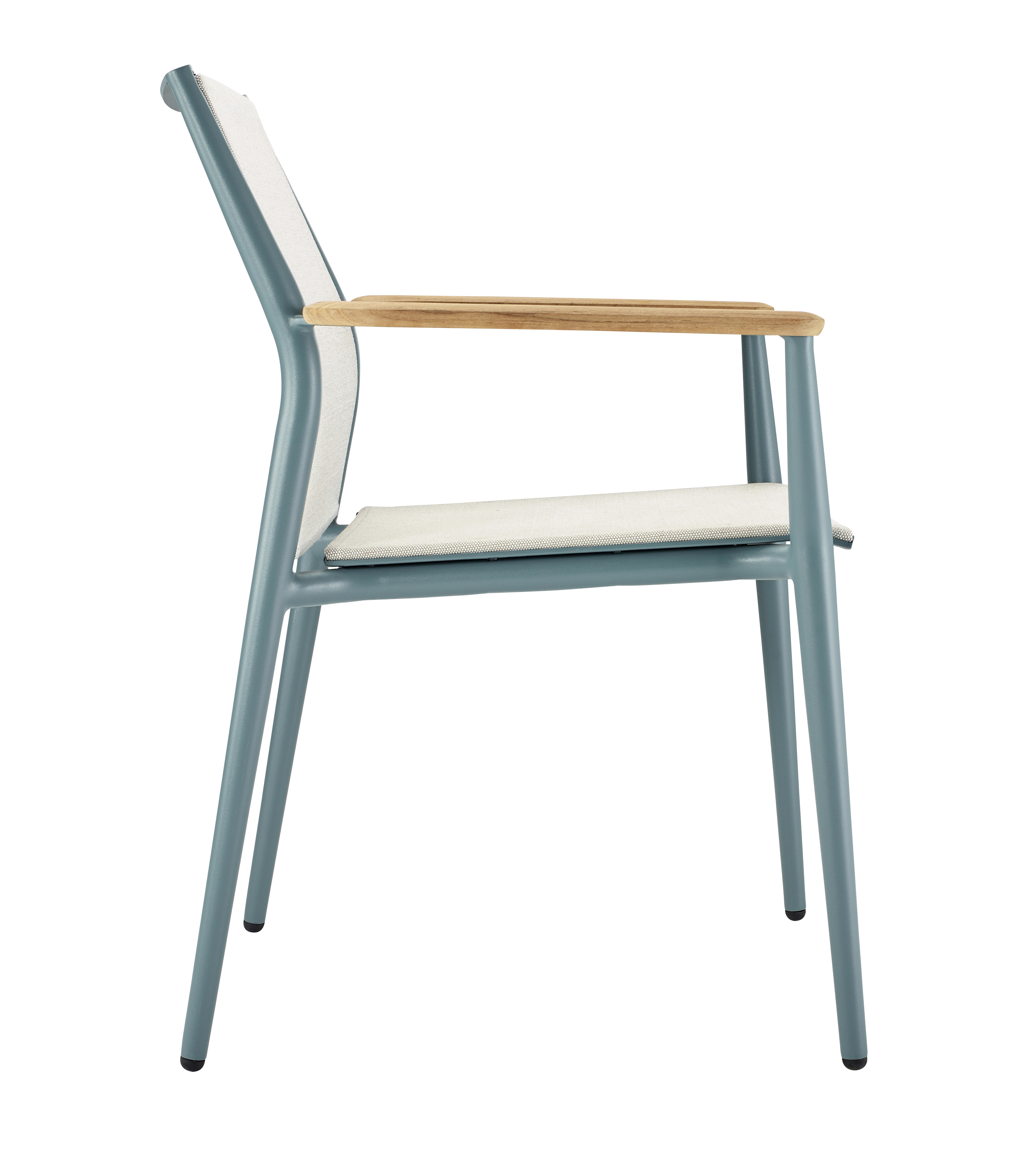 Carla Stuhl Stapelbar Aluminium mit Teak-Armlehne Petrol