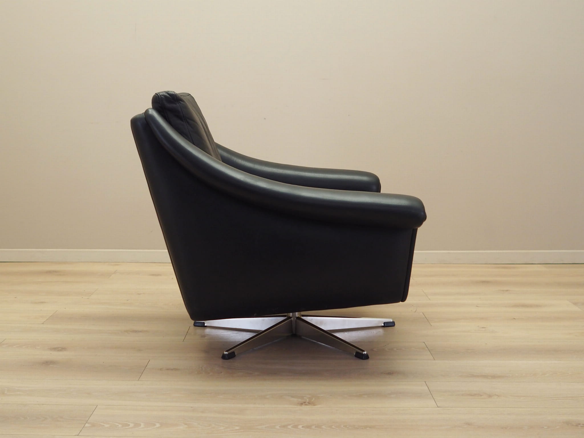 Drehsessel Leder Schwarz 1960er Jahre