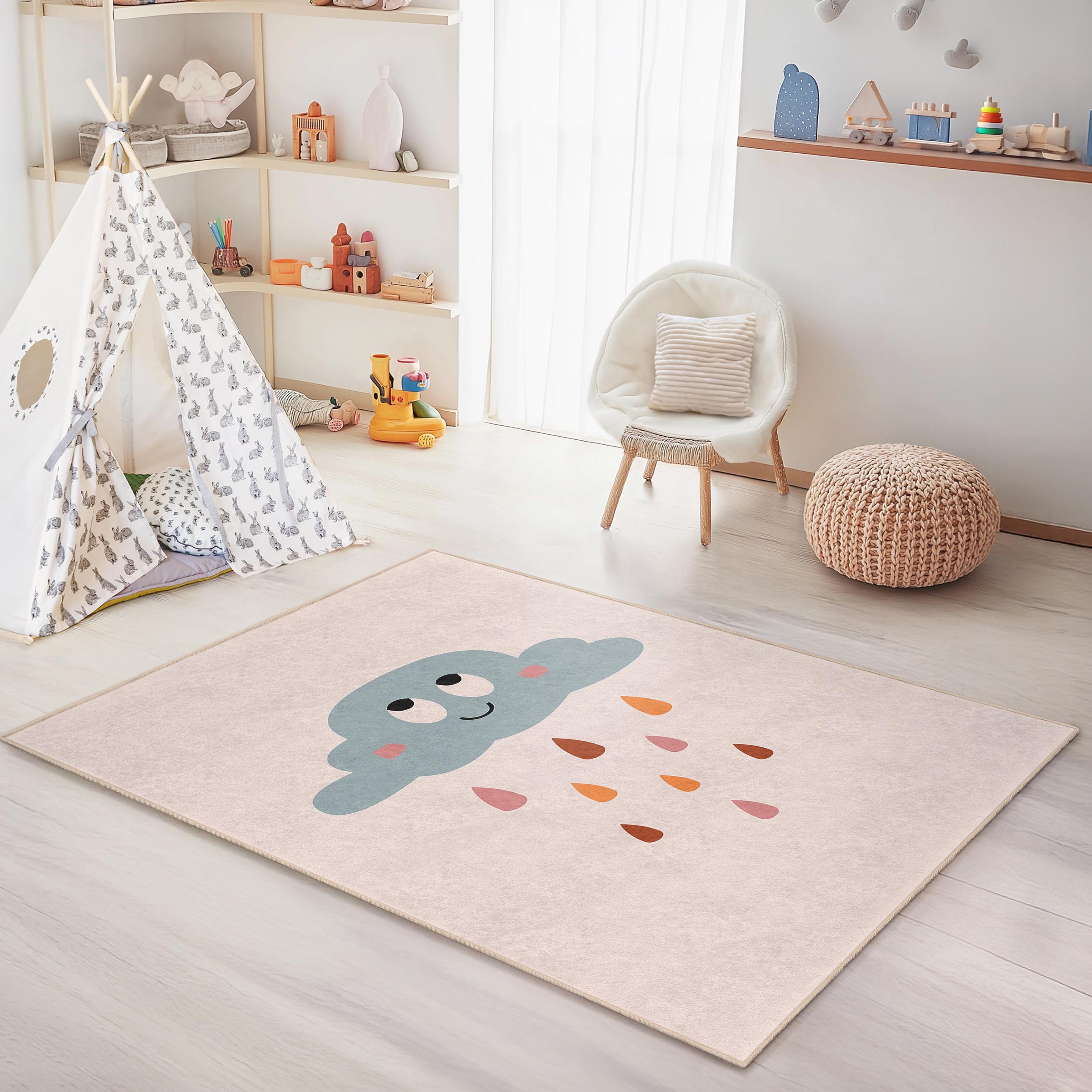 Wolke und Regen Kinderteppich Mehrfarbig 100x300cm