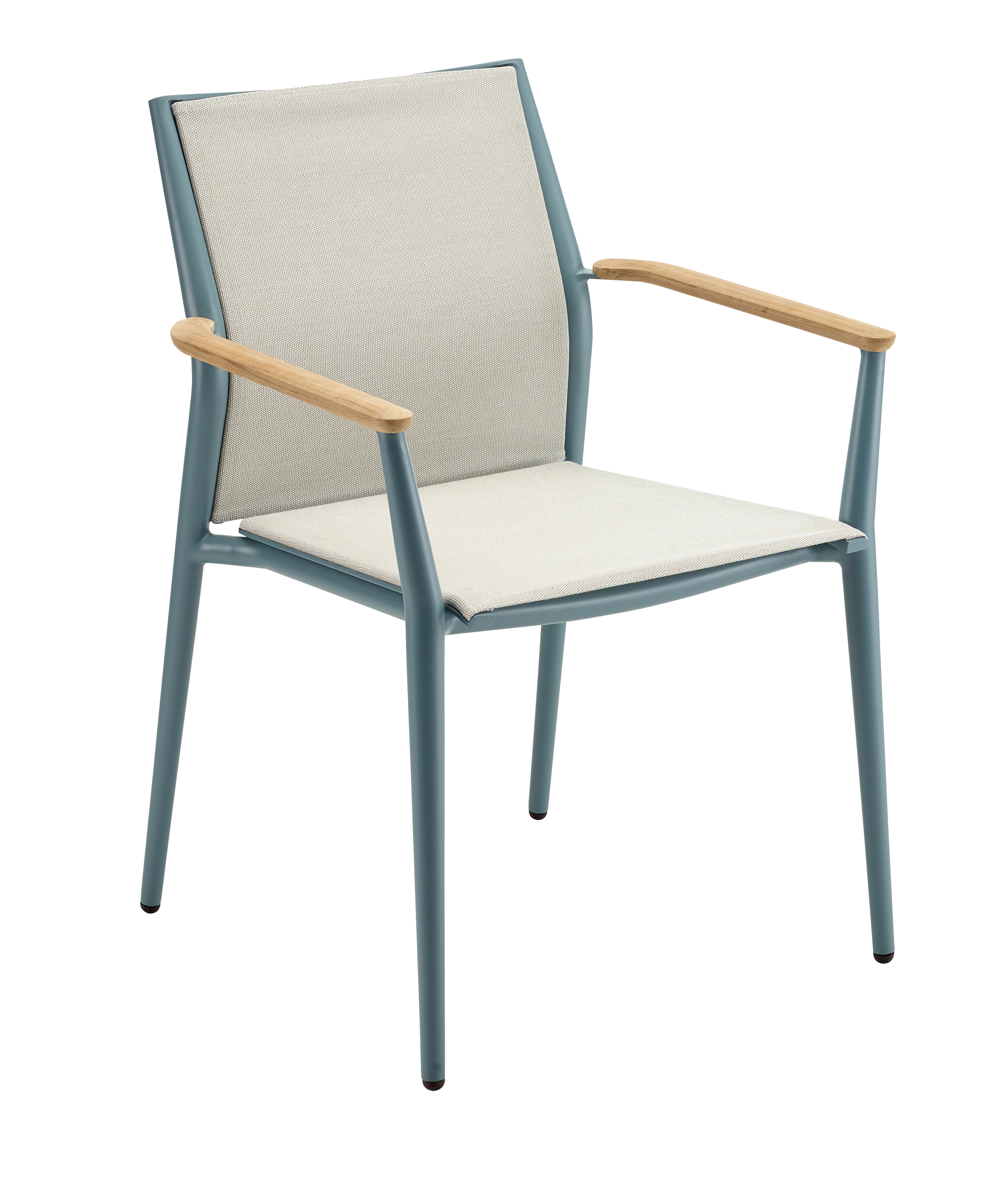 Carla Stuhl Stapelbar Aluminium mit Teak-Armlehne Petrol