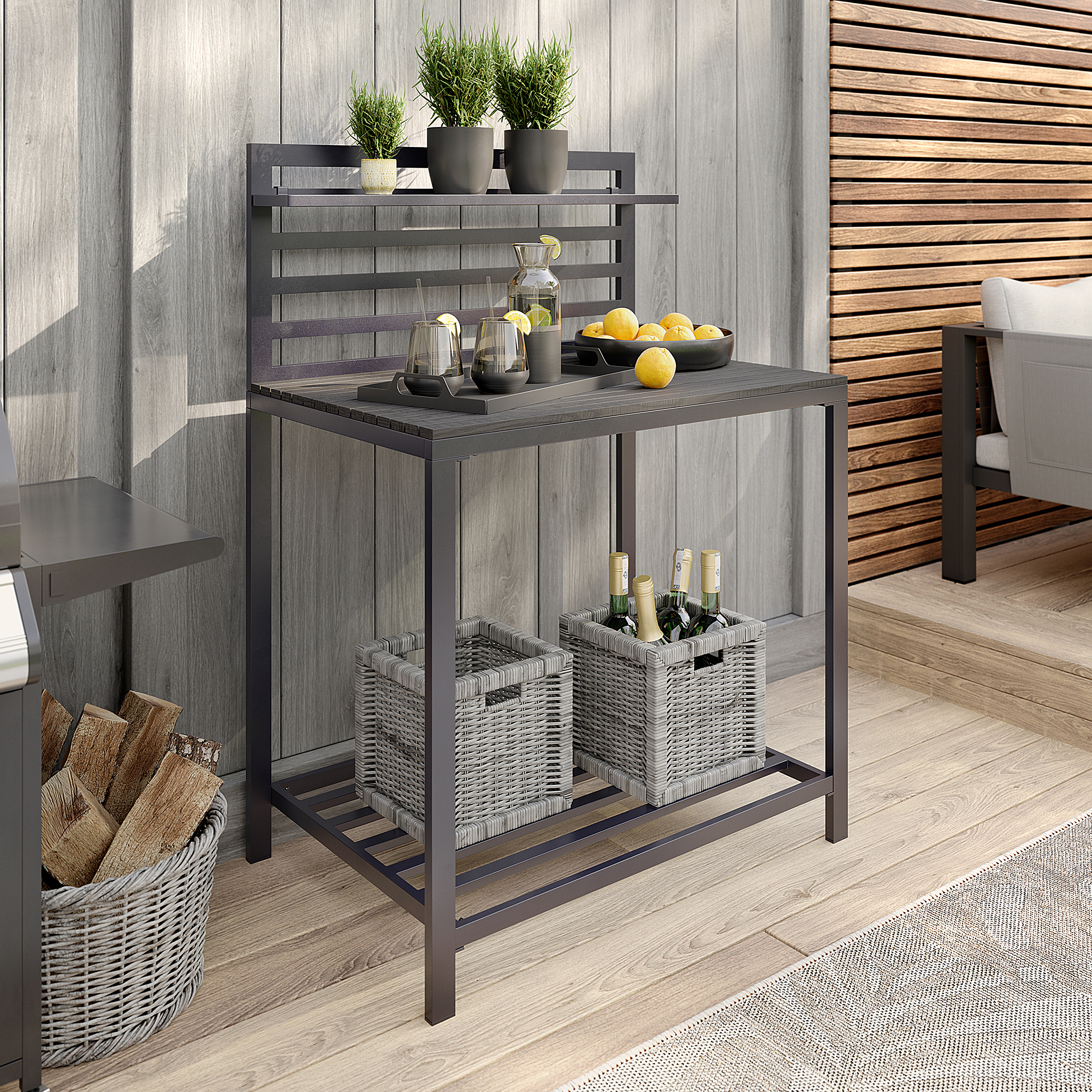 Portol Garden Kitchen Table Aluminium Plastic Black