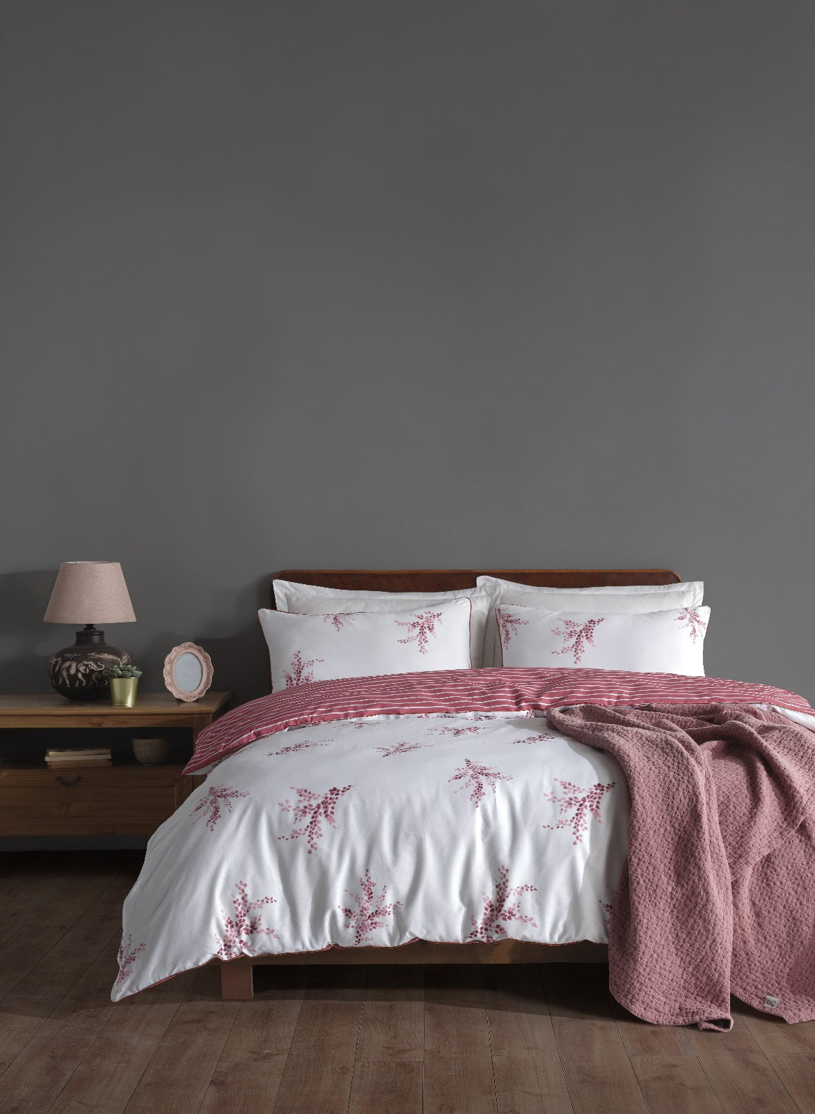 Bed linen set Cotton Pink White 220x240cm