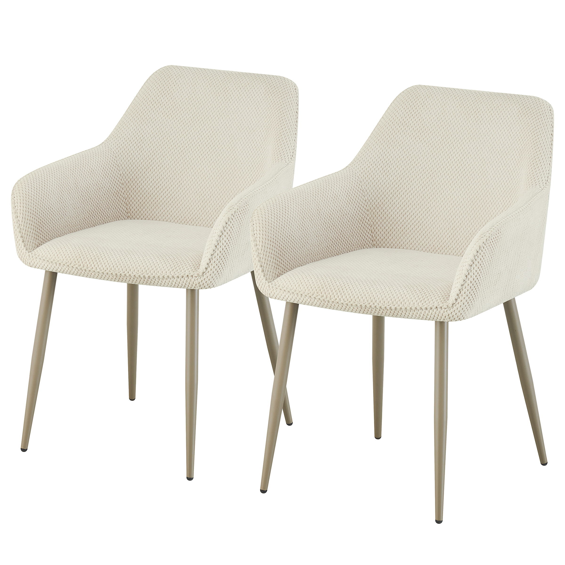 Set di 2 sedie con braccioli Aobo in tessuto strutturato bianco crema
