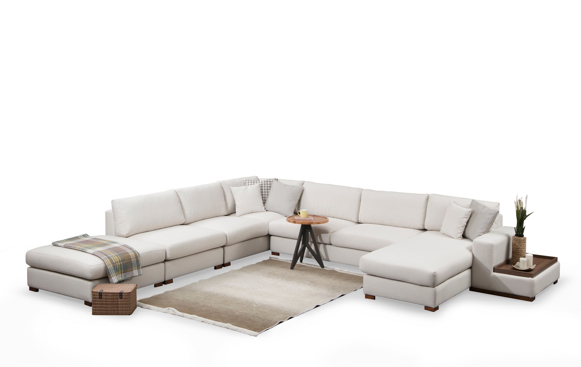 Ecksofa Textil Weiß