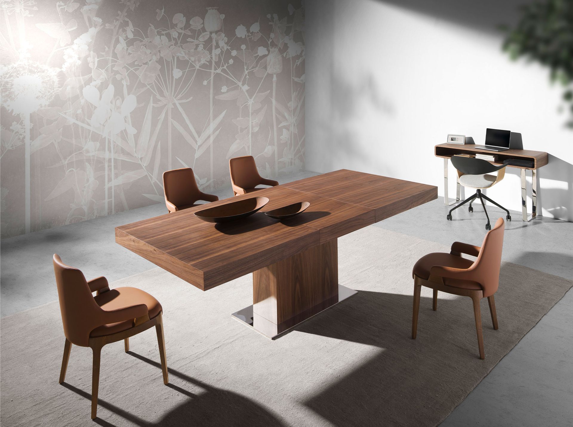 Rectangular console table wood veneer steel