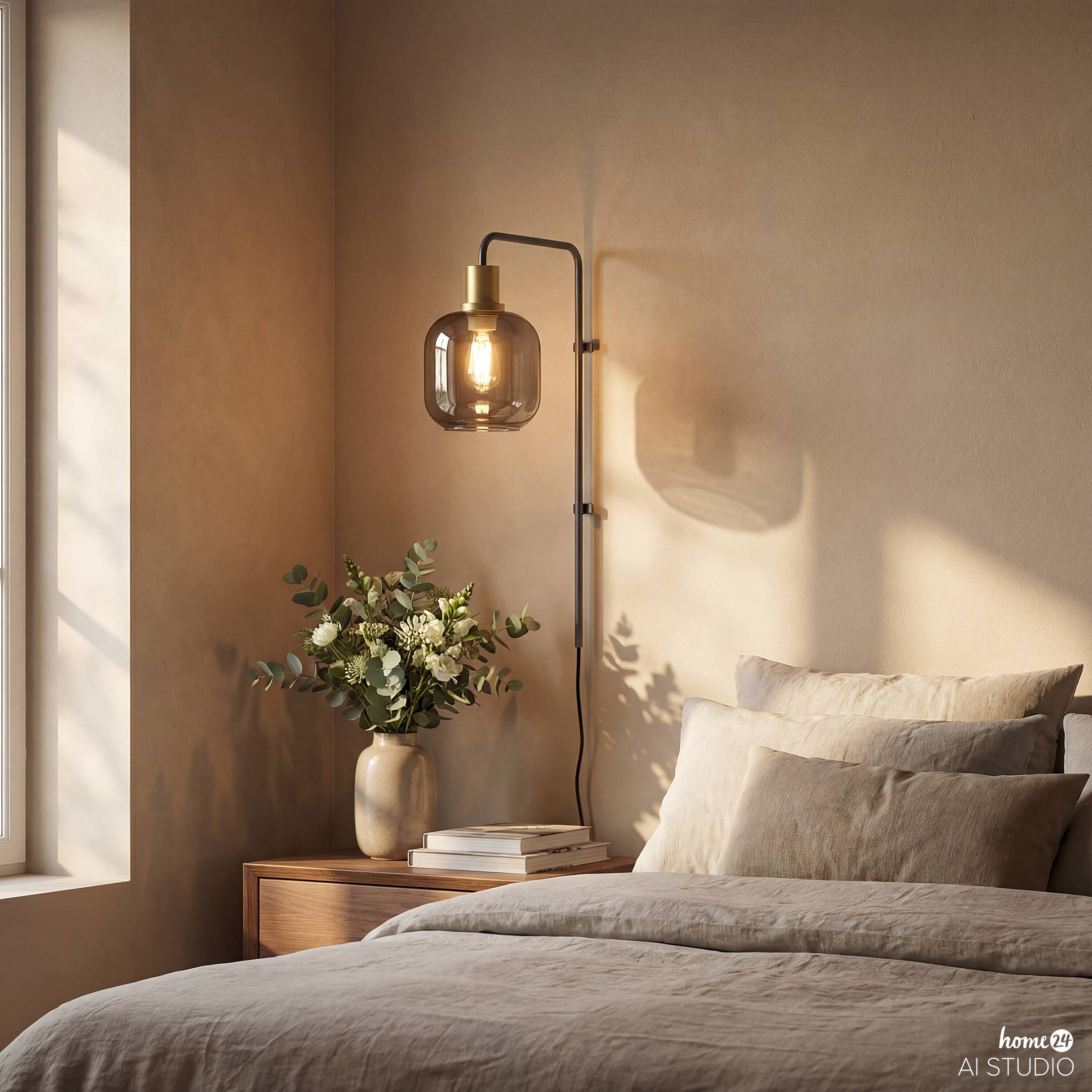 1-Flammig Mome Wandleuchte Rauchglas Eisen