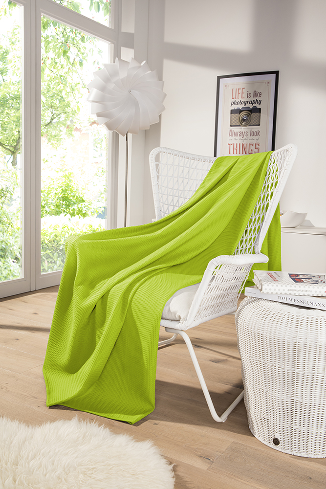 Leichte Decke aus Waffelpiqué 100% Baumwolle Grün Single