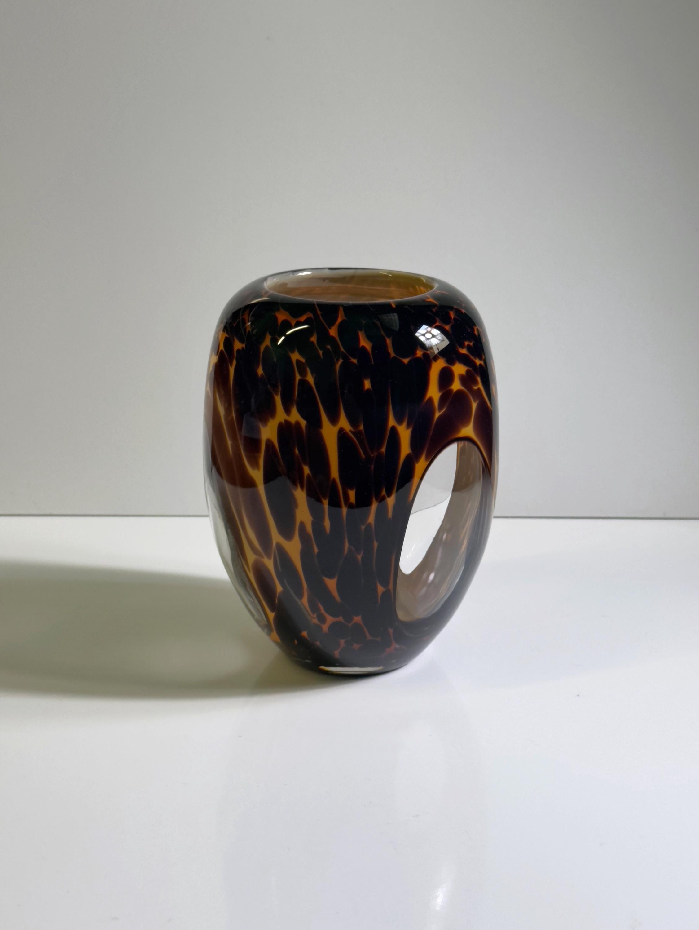 Vintage Leo Vase Murano Glass Brown 1980s
