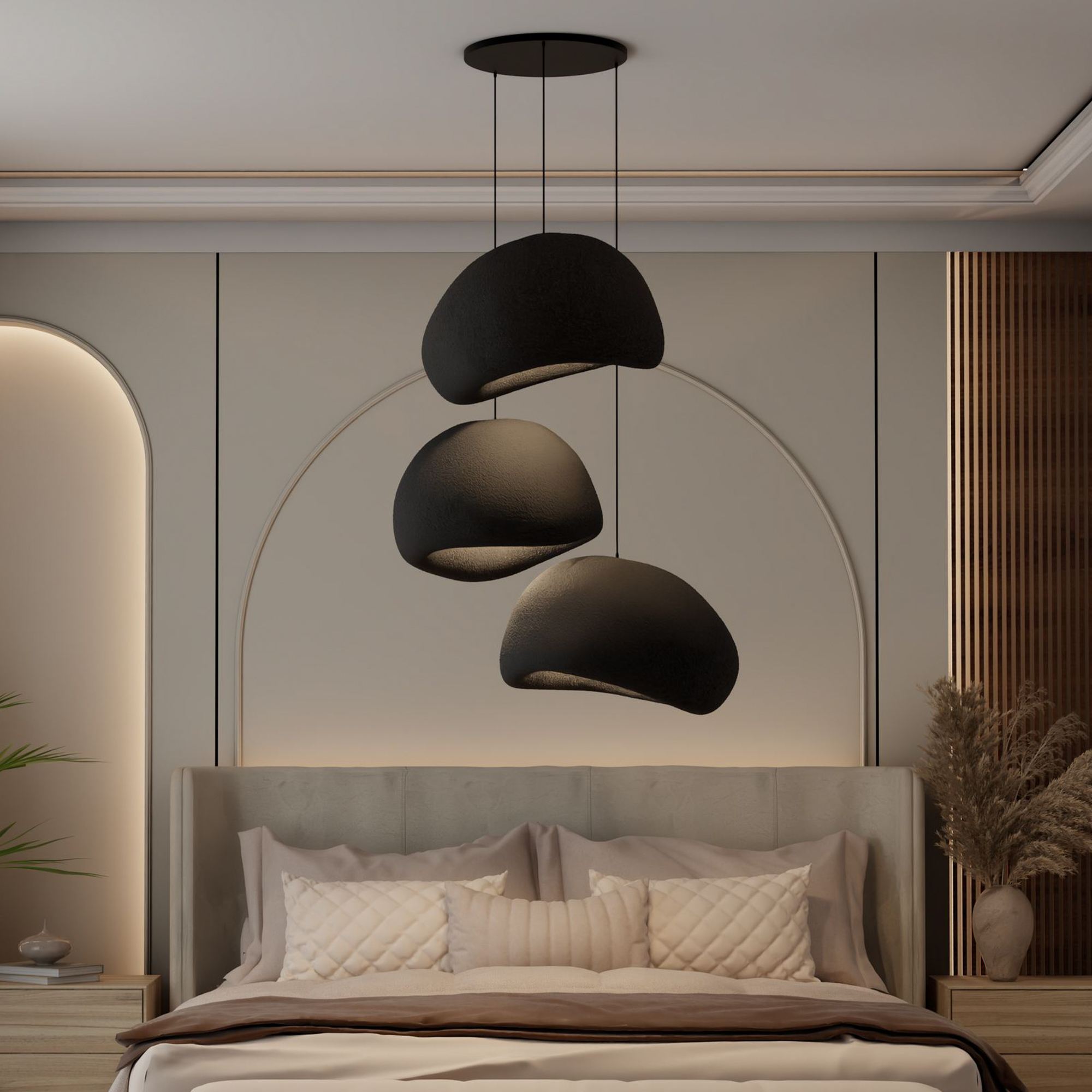 3-Flammig Wabi Sabi Nami Pendelleuchte Schwarz