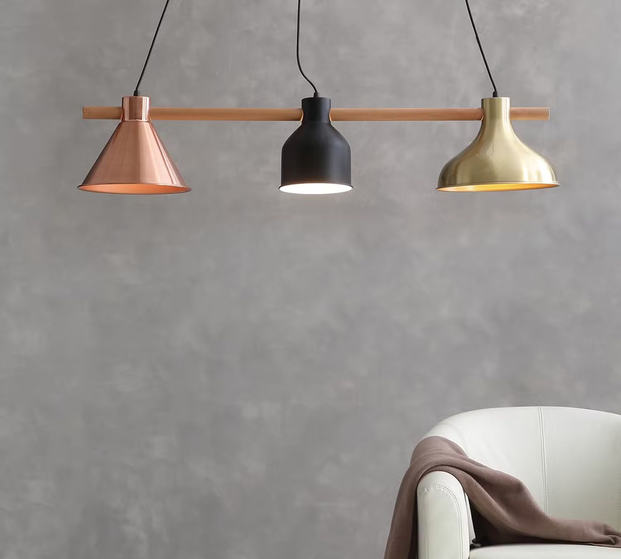 Pendant lamp Lavaca iron / solid beech 3-bulb