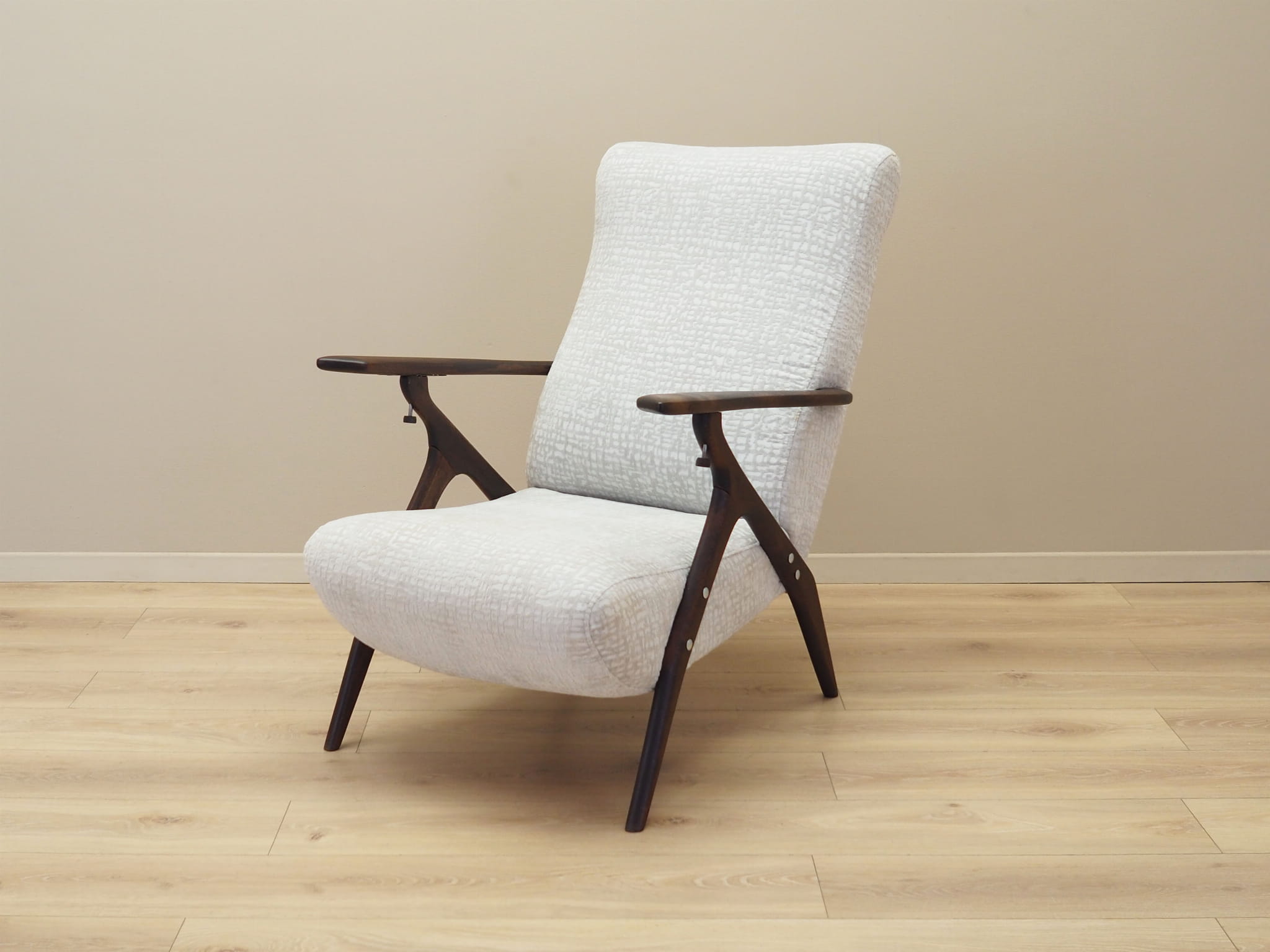 Vintage armchair beech wood textile white 1970s