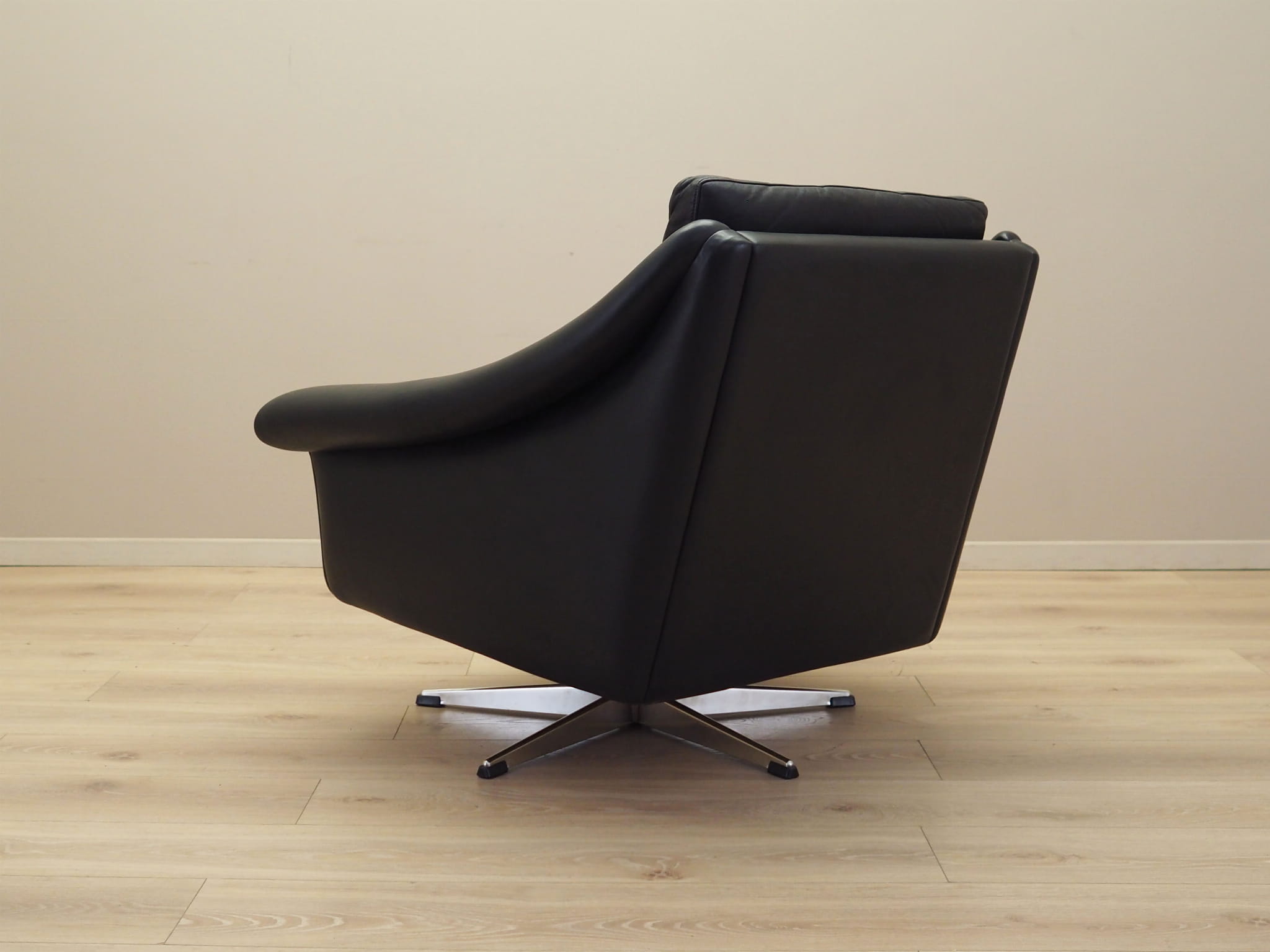 Drehsessel Leder Schwarz 1960er Jahre