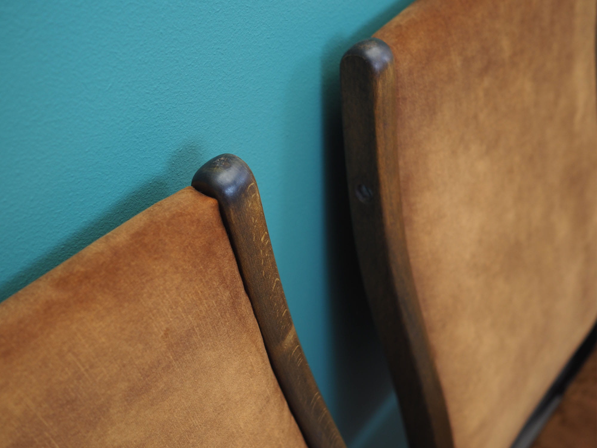 6x Chair Beech wood Velvet Brown 1960s