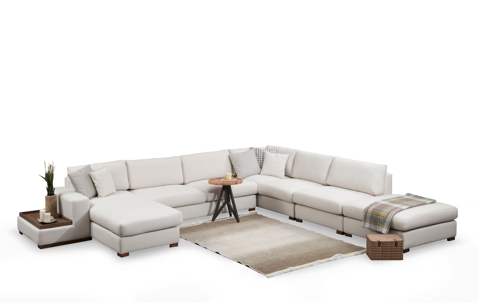 Ecksofa Textil Weiß