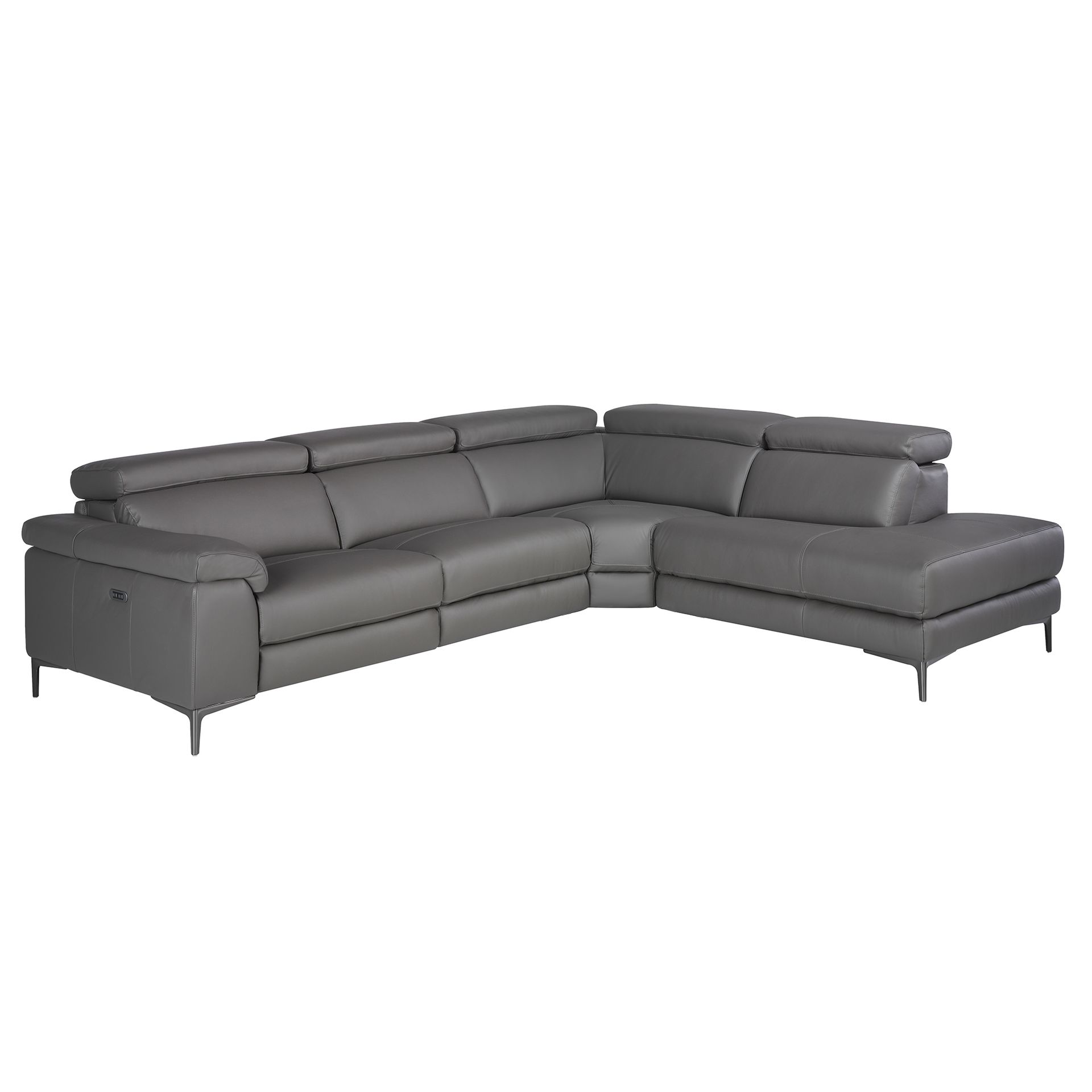 Sofa Chaise Longue Right 6111 with recliner system leather dark grey