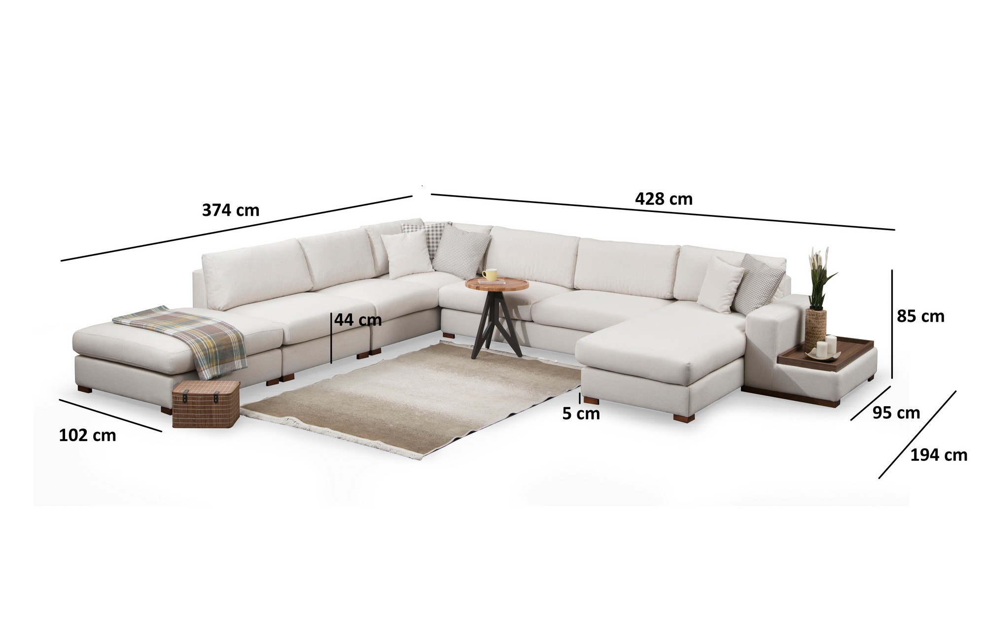 Ecksofa Textil Weiß