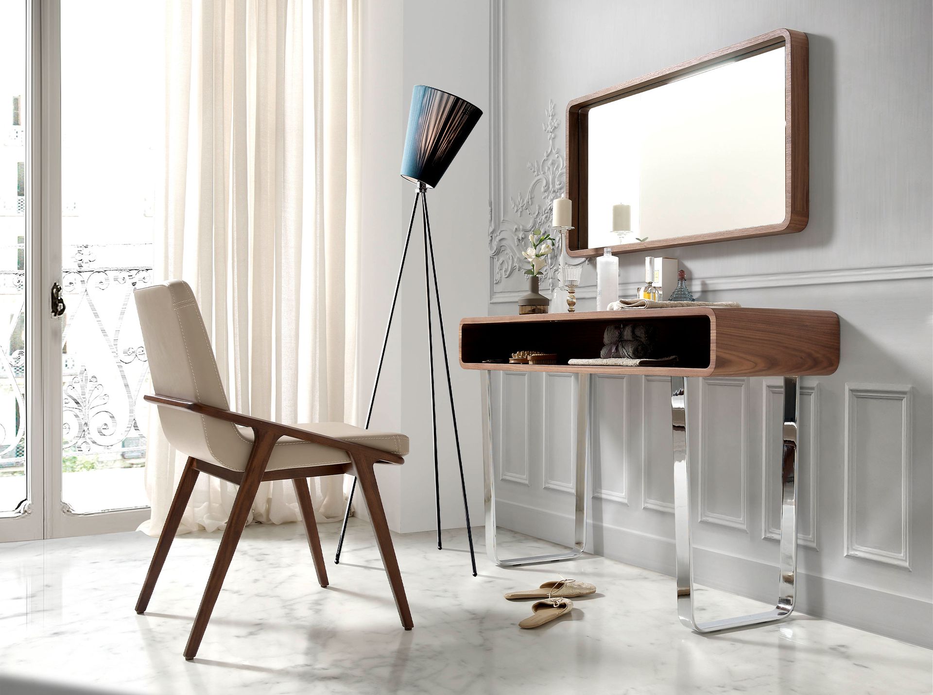 Rectangular console table wood veneer steel