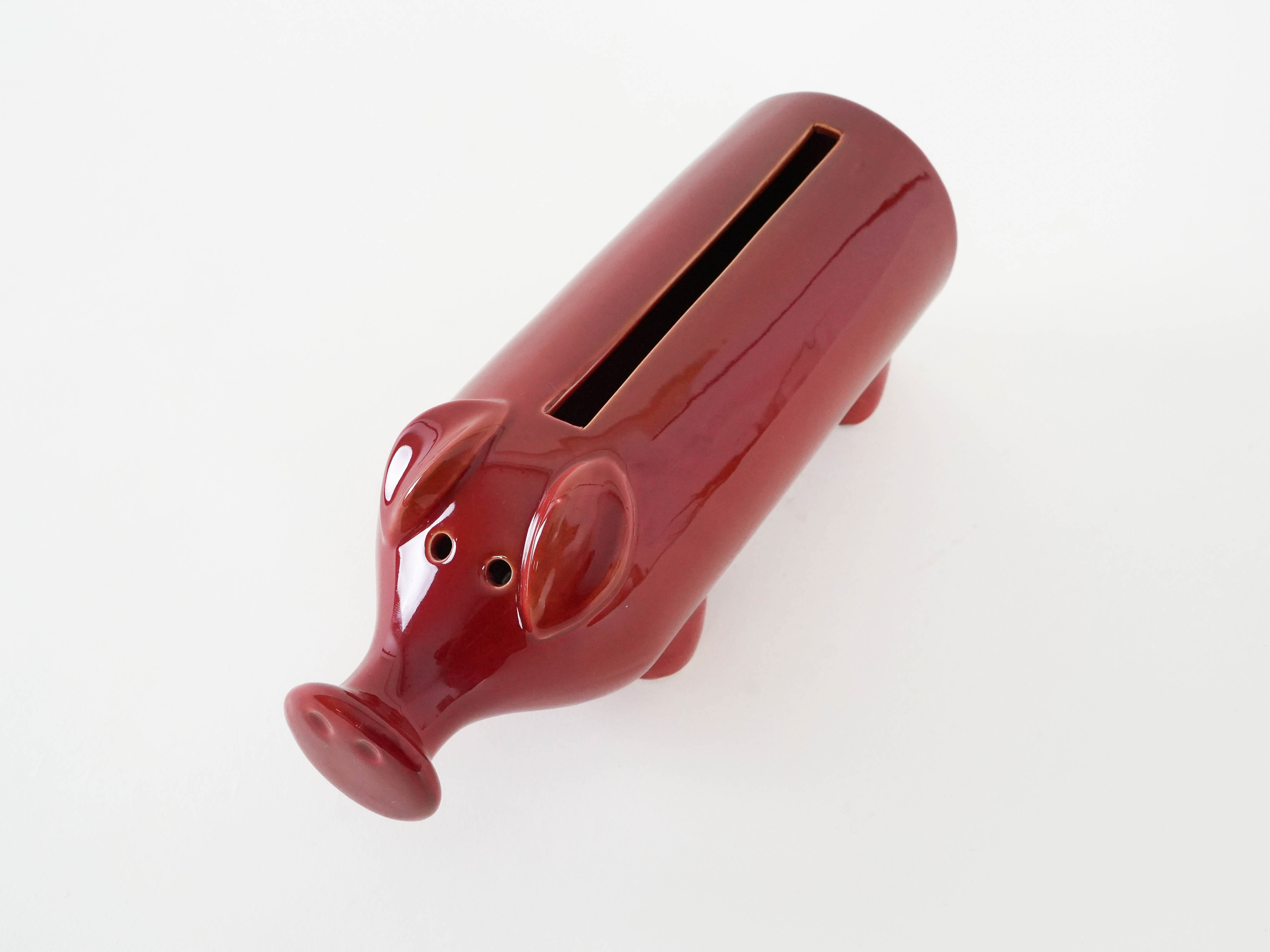 Sparschwein Porzellan Rot 1960er Jahre