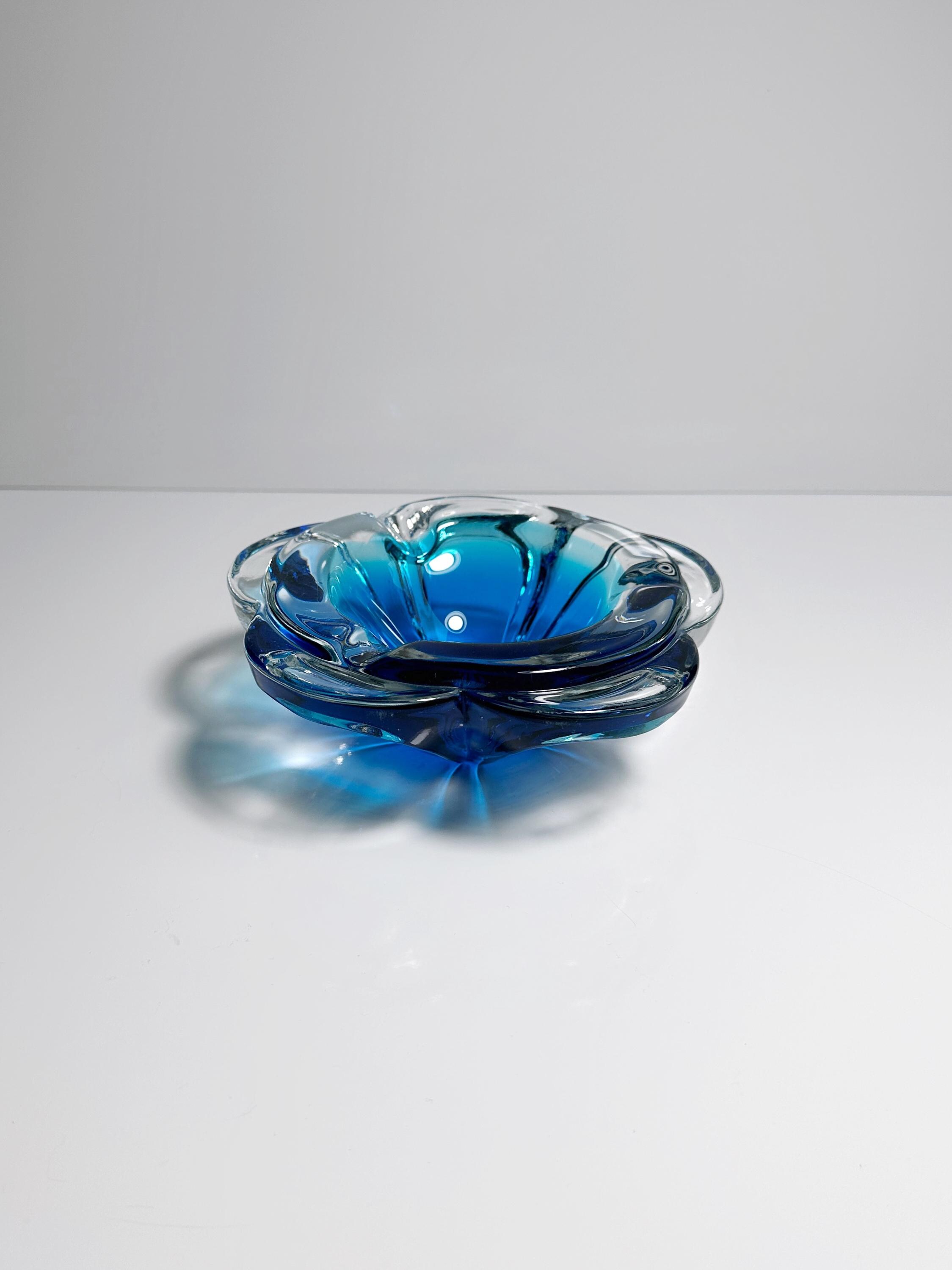 Vintage Böhmischer Aschenbecher Blau 1970er Jahre