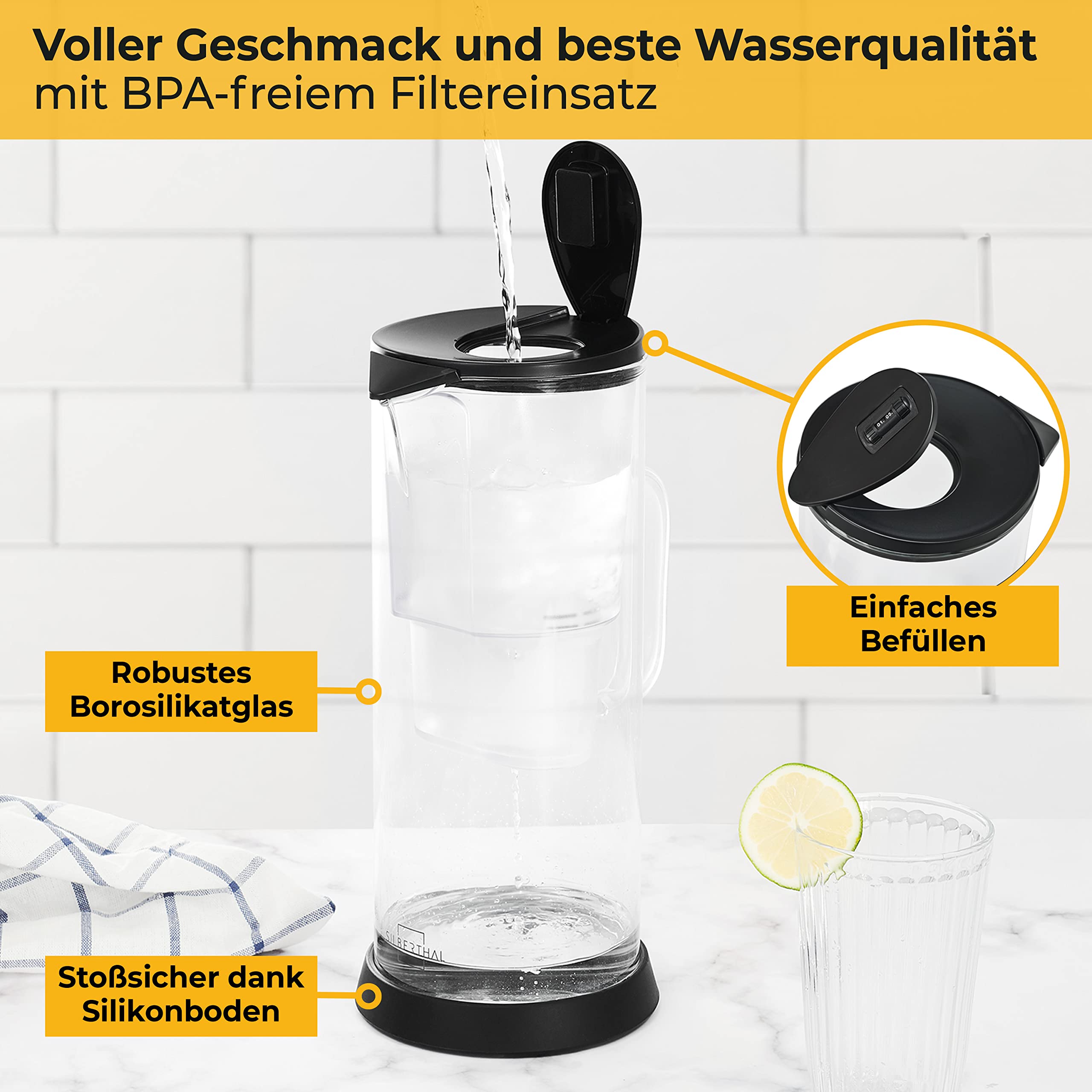 Wasserfilter Glas Kunststoff Transparent 2,7 Liter