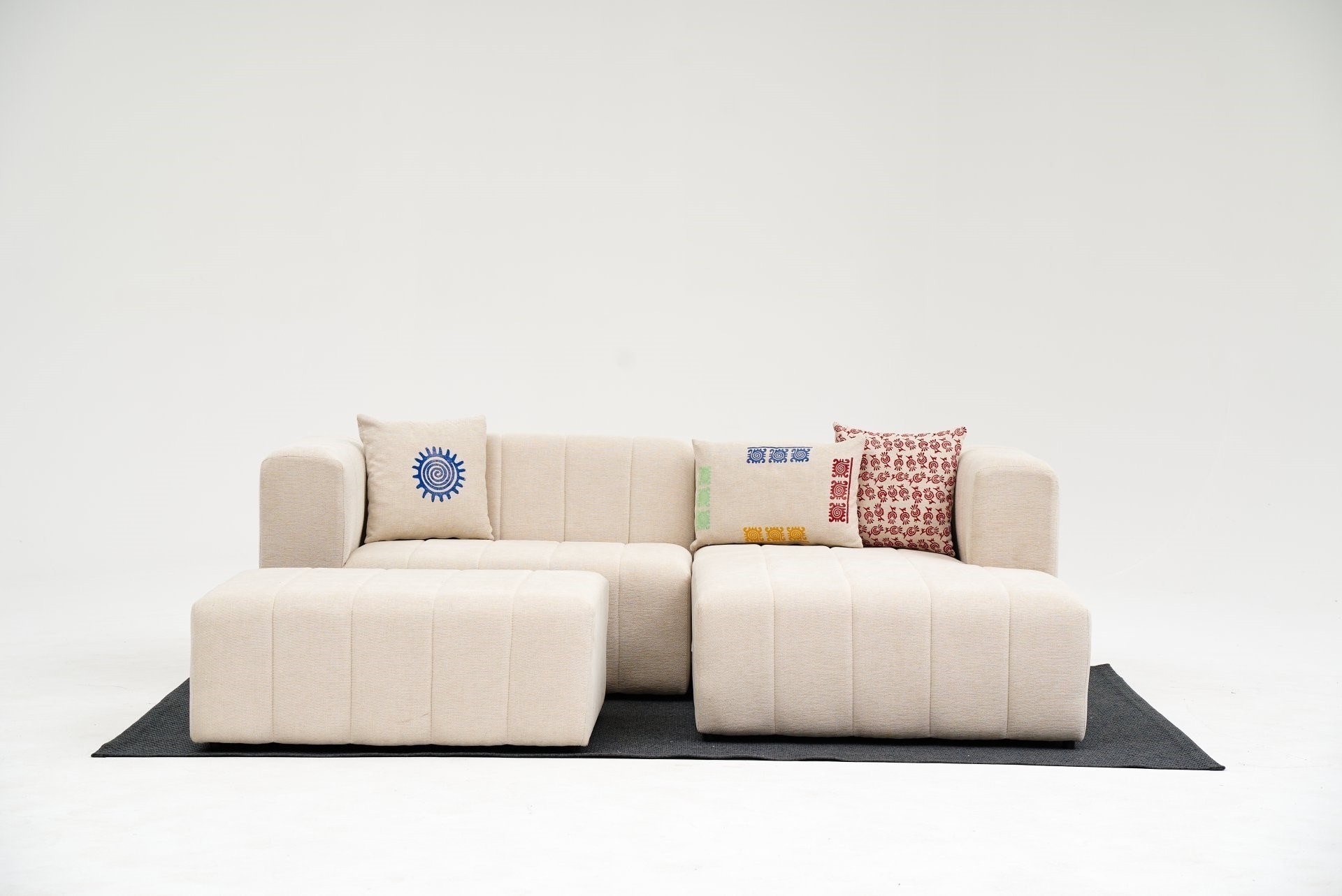 Beyza Sofa Récamiere Rechts mit Hocker Creme