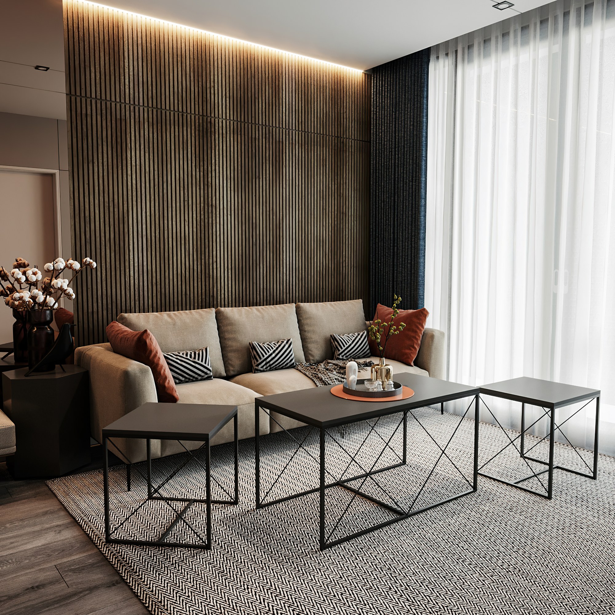 Defne Coffee Table Set Wood Veneer Anthracite Black