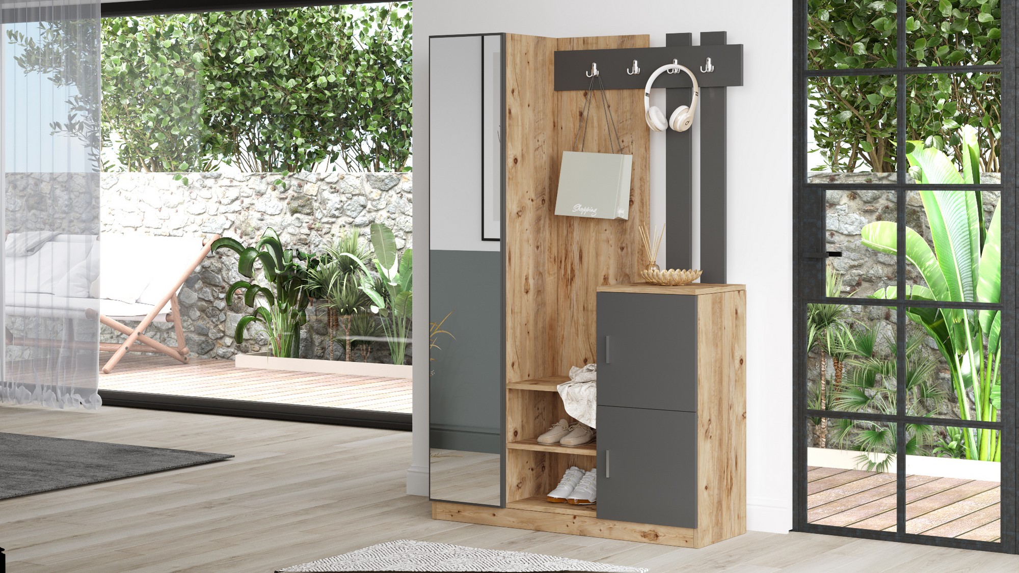 Orga Garderobe Braun Grau 113.6cm x 180cm