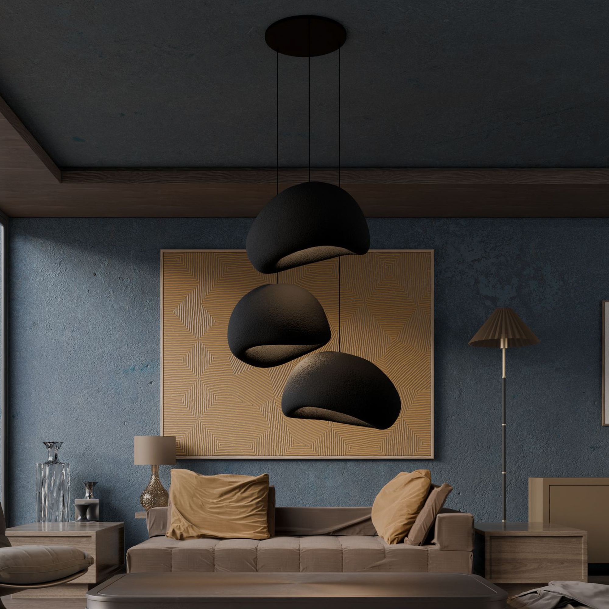 3-Flammig Wabi Sabi Nami Pendelleuchte Schwarz