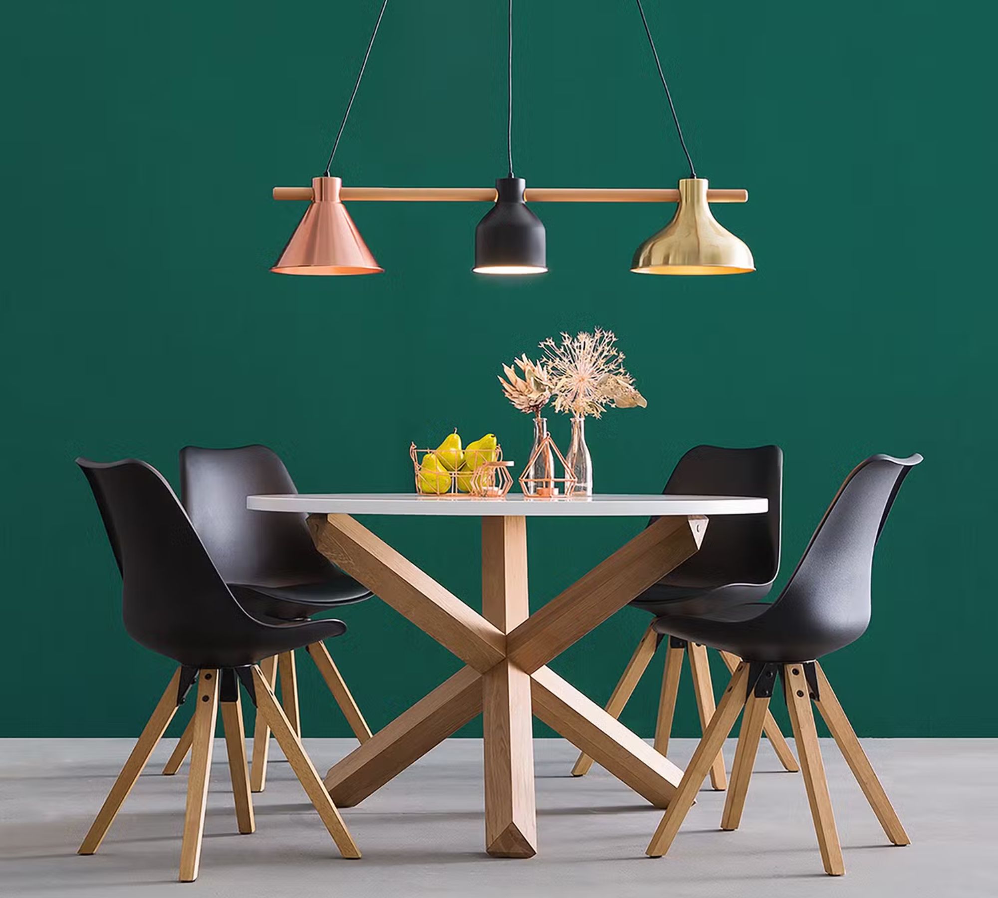 Pendant lamp Lavaca iron / solid beech 3-bulb