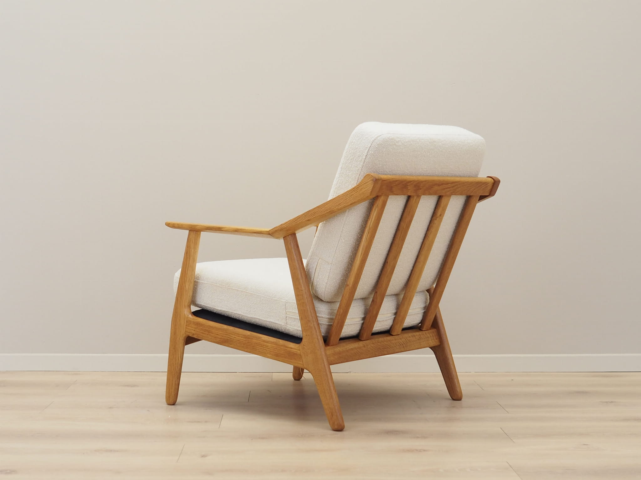 Vintage armchair oak wood textile cream 1960s