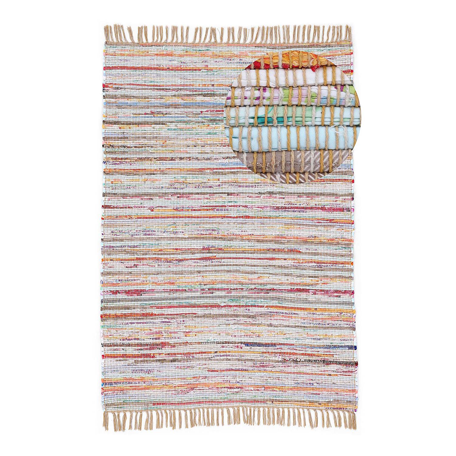 Kilim Chindi Teppich Baumwolle Polyester Taupe 60 x 110 cm