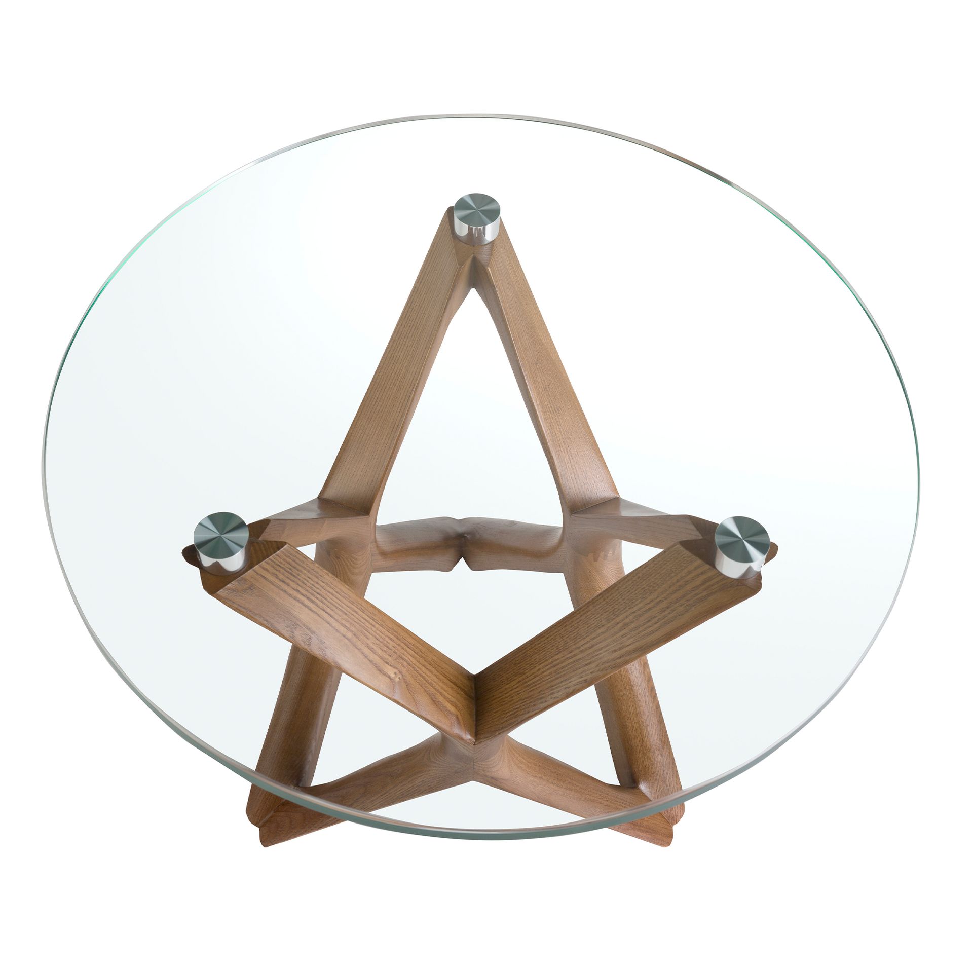 Round side table Walnut veneer Glass