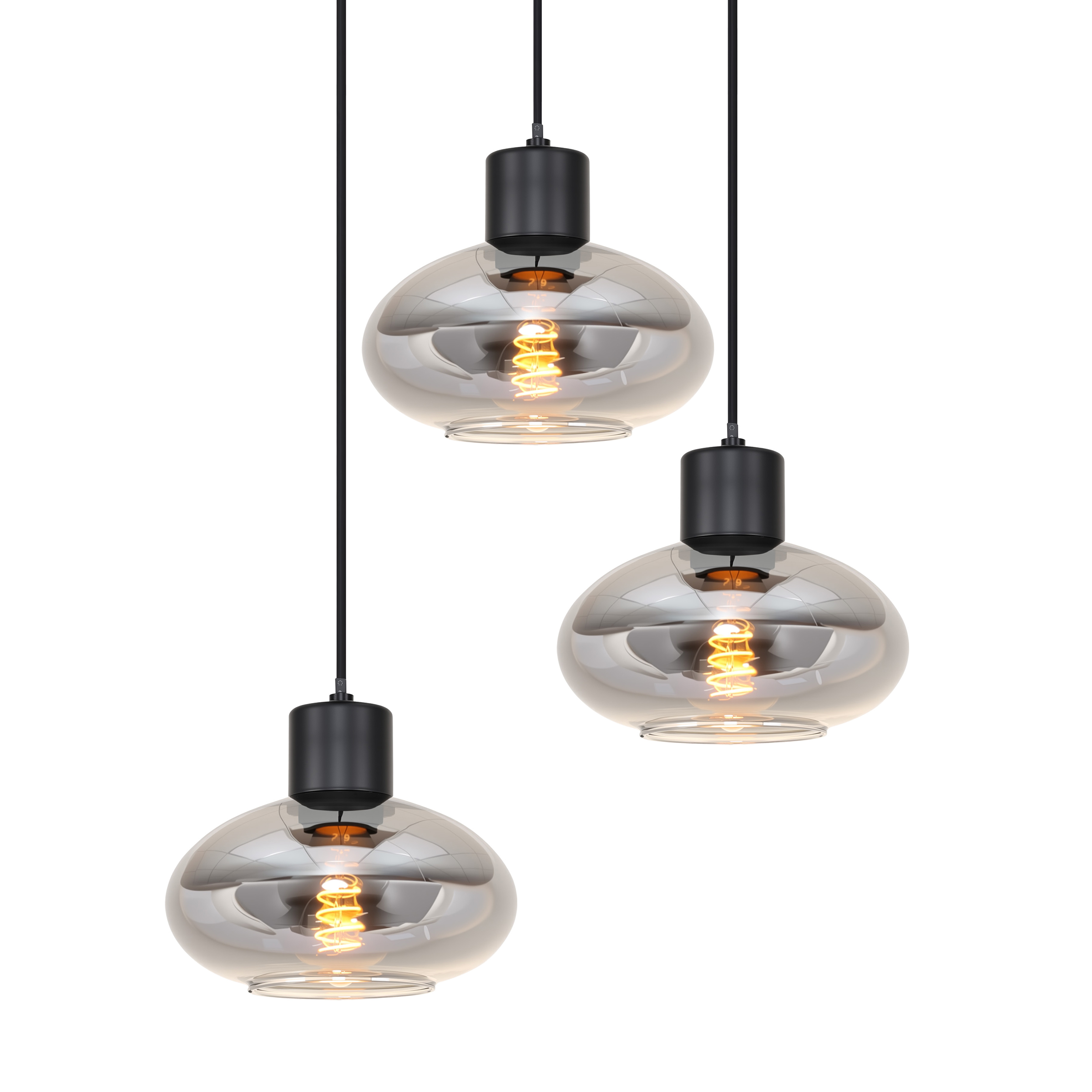 Pendant light Laport cast iron 3-light smoked glass black