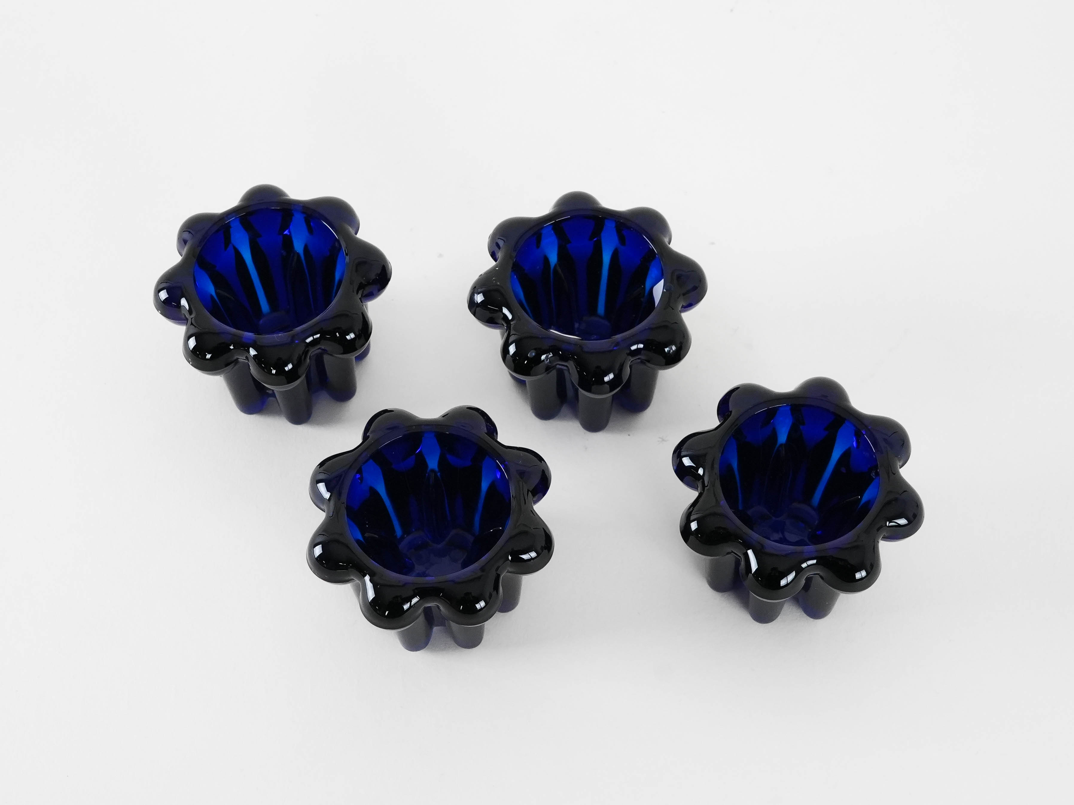 4x Kerzenhalter-Set Kobalt Blau1970er Jahre