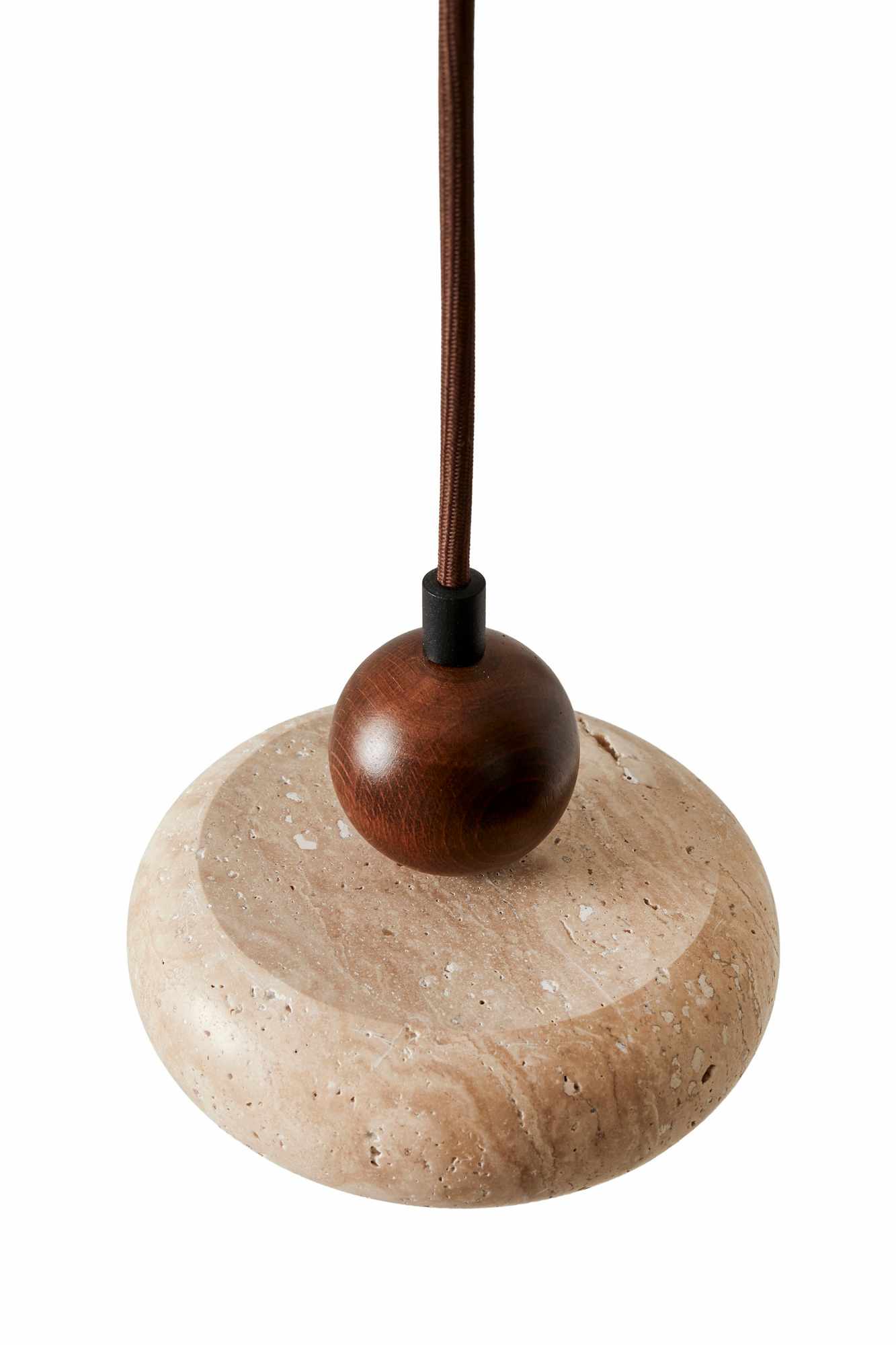 Round Pendant Light Walnut Wood Travertine Brown