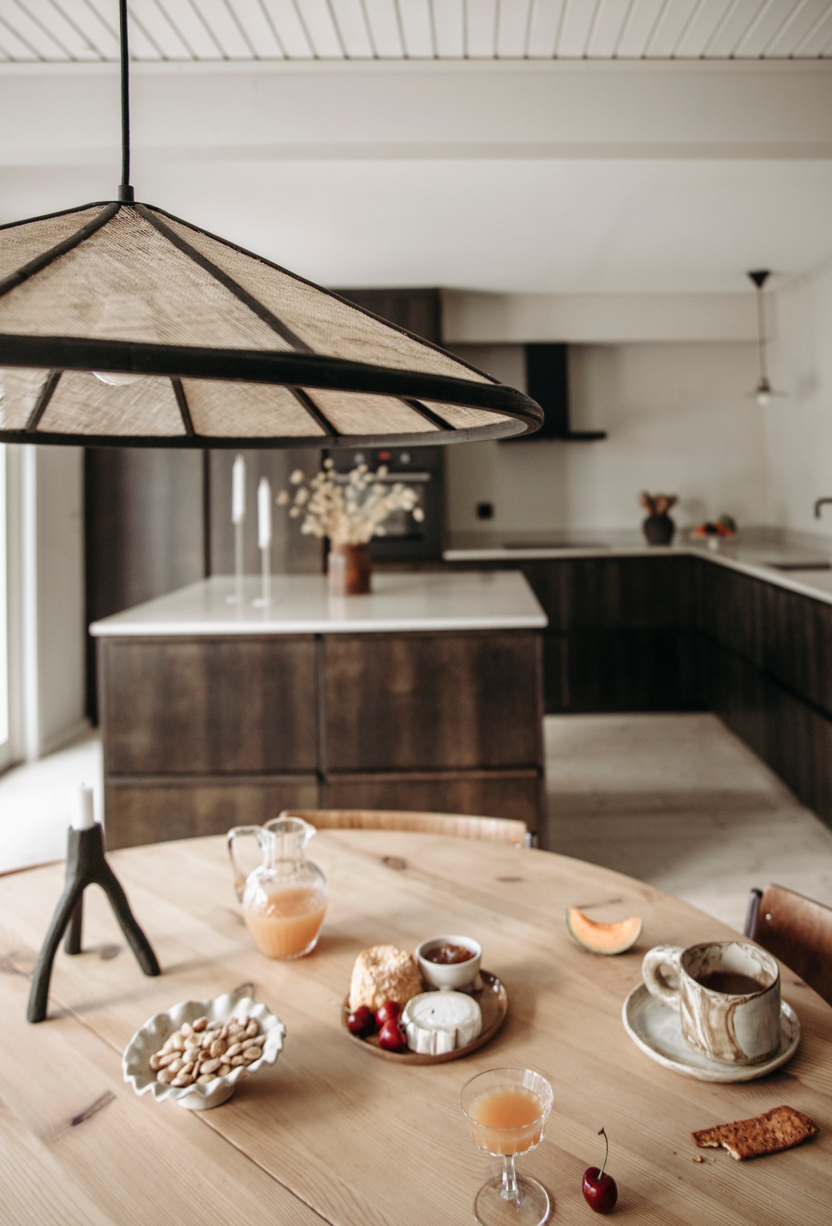 Akira Lampada a sospensione Lino Nero Naturale Ø 70cm