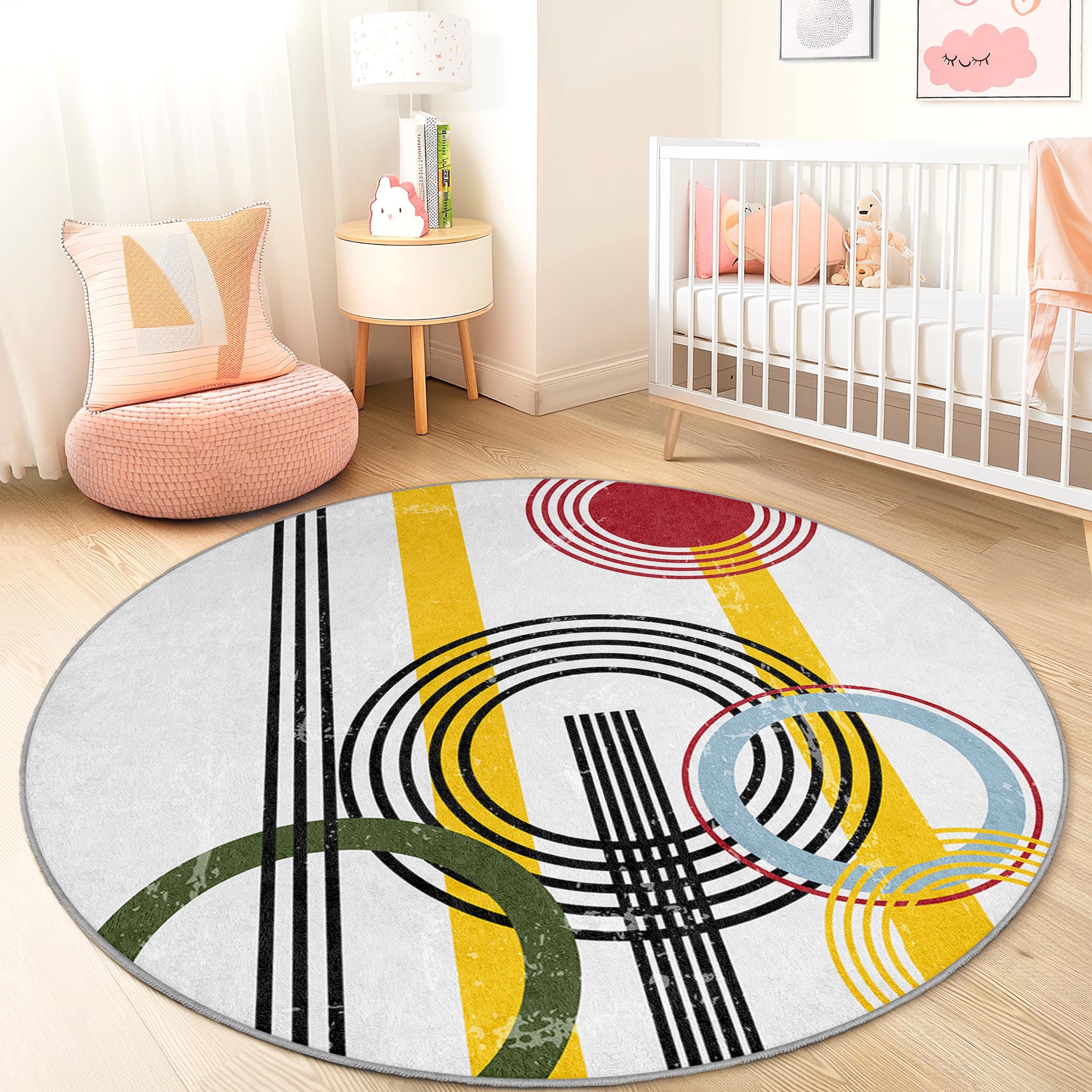 Abstract Circle Design Children's Rug Multicolored Ø180cm