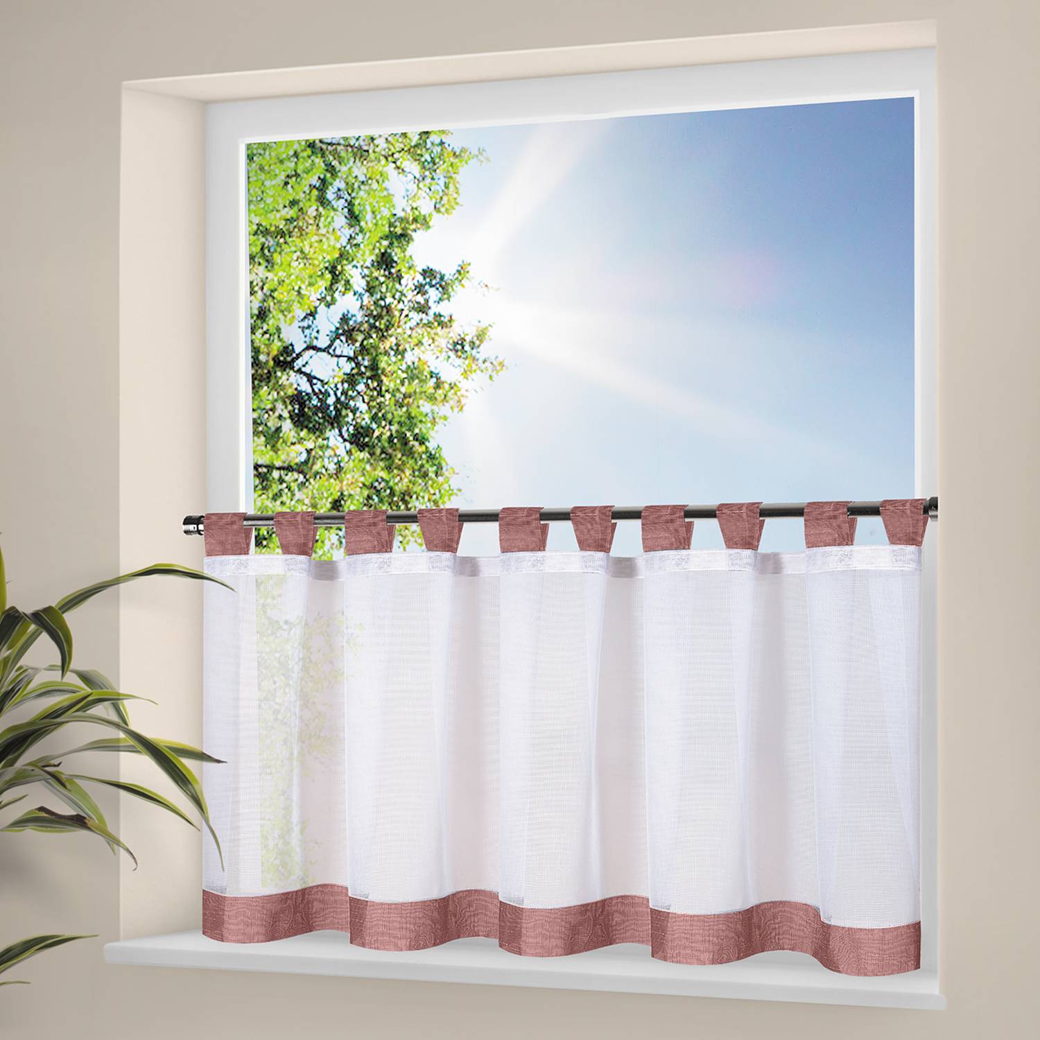 Gardine Thila Webstoff Rostbraun