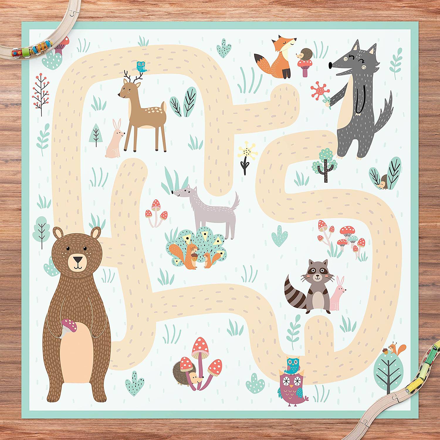 Waldtiere Teppich Mehrfarbig 100 x 100 cm