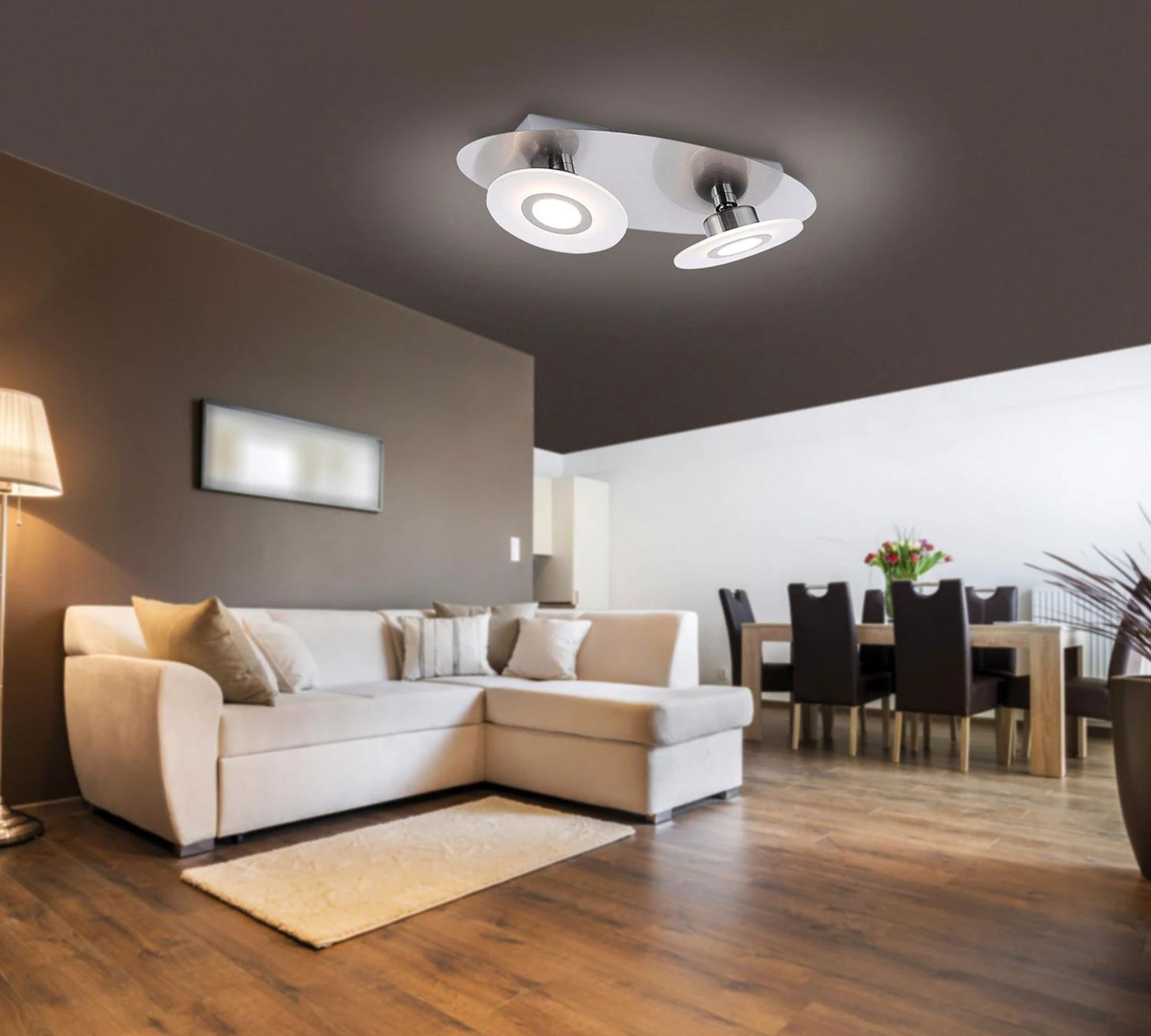 LED Deckenleuchte 2-flammig Glas Stahl Weiß