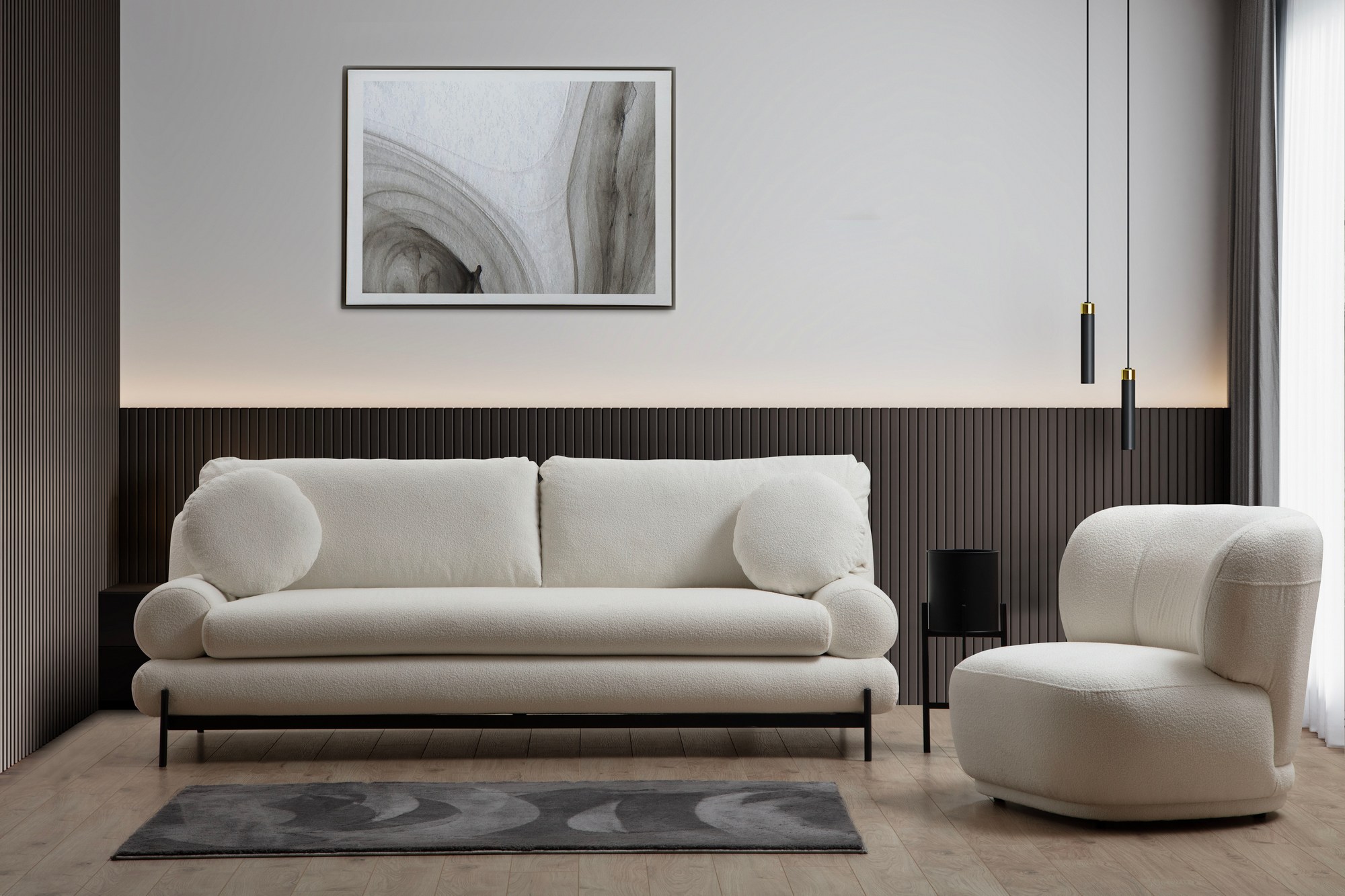 Sofa 3-Sitzer Textil Weiß