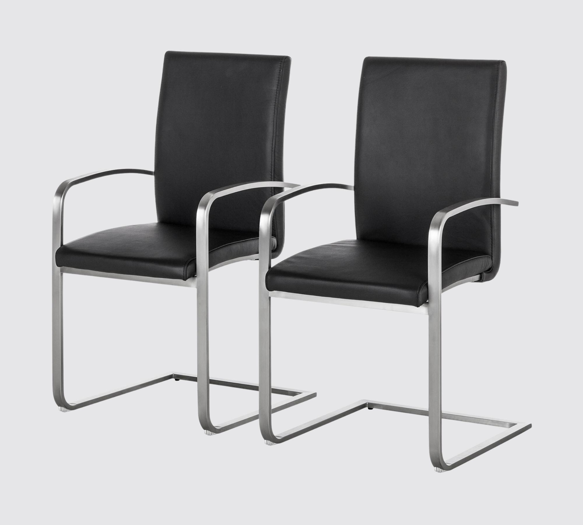 2x Armlehnstuhl Echtleder Schwarz