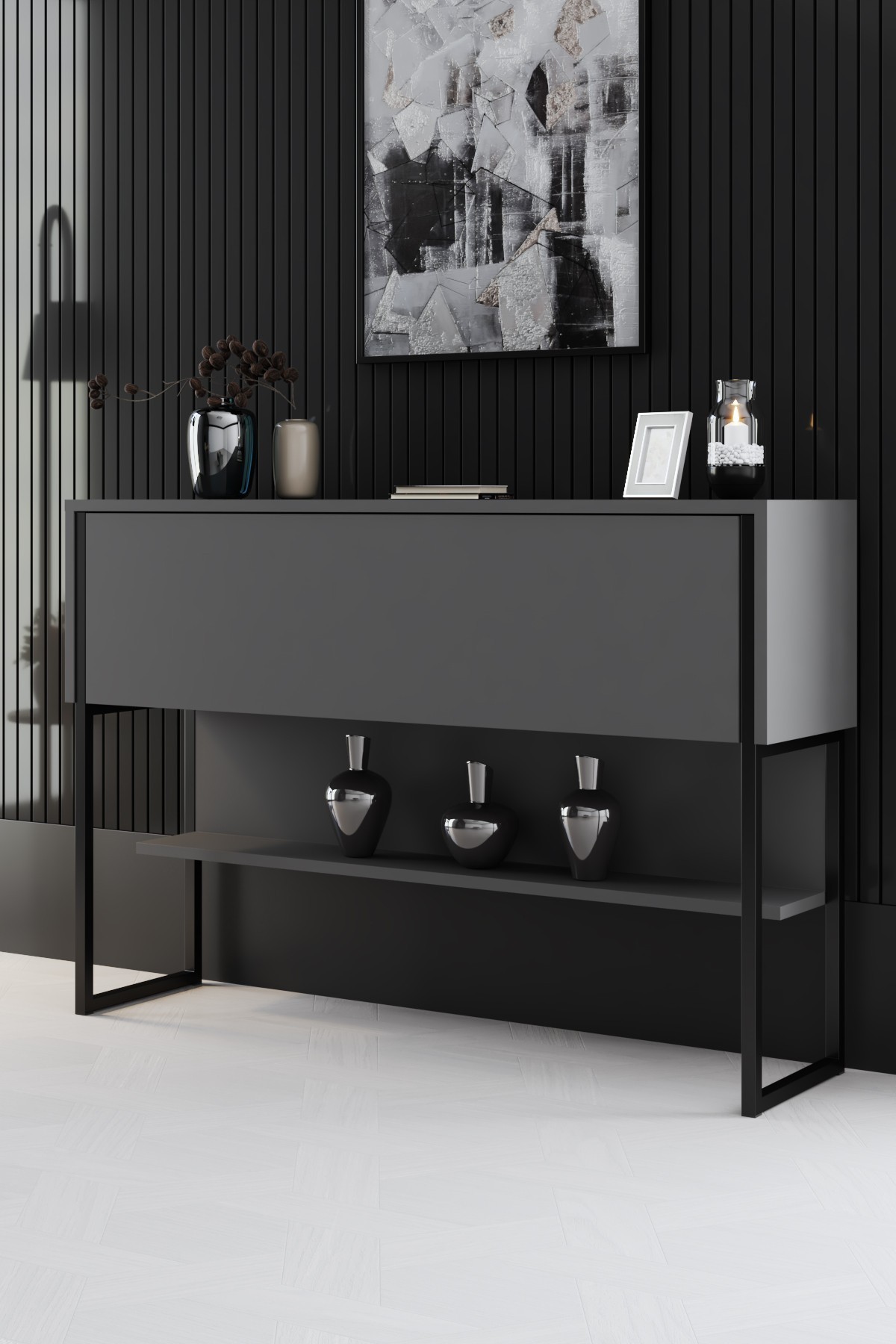Luxe Sideboard Holzfurnier Schwarz Anthrazit