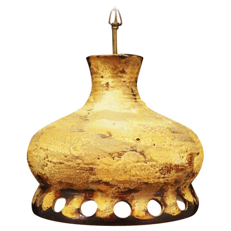 Lampadario vintage ceramica giallo anni '60