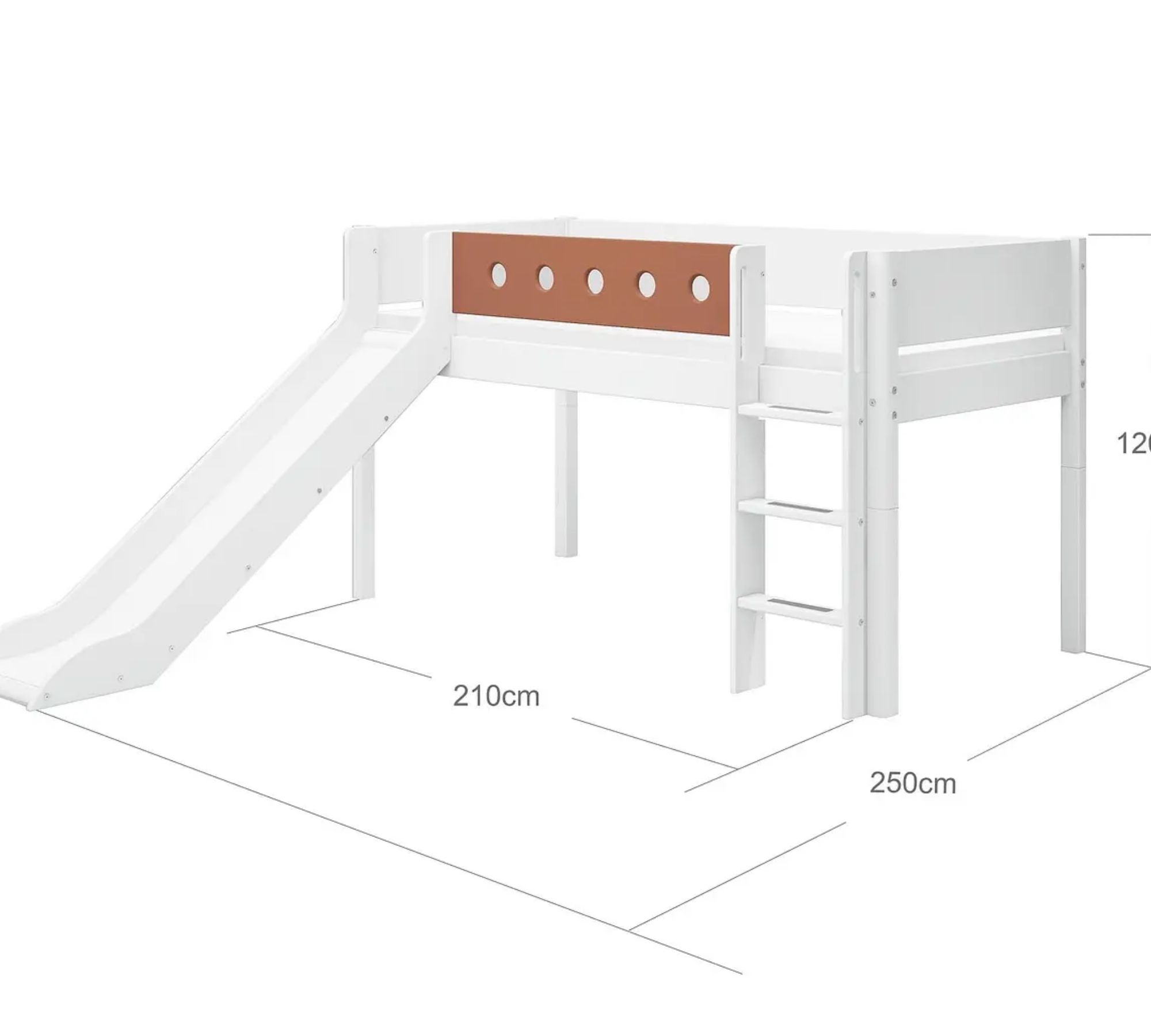 Mittelhohes Bett mit Gerader Leiter und Rutsche Holz Weiß